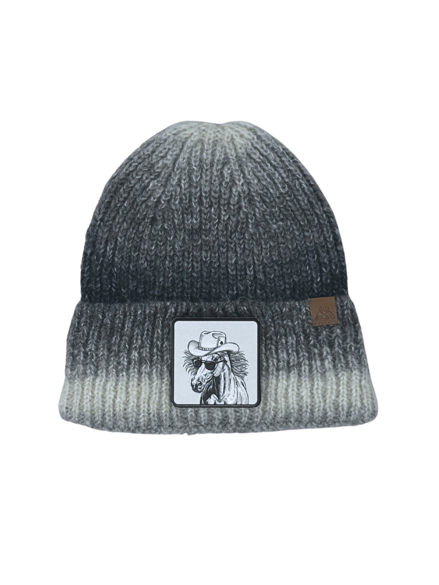 Cowboy Colt | Embossed Removable Western Patch Beanie - Wool Blend, Soft, Warm, One Size Fits Most