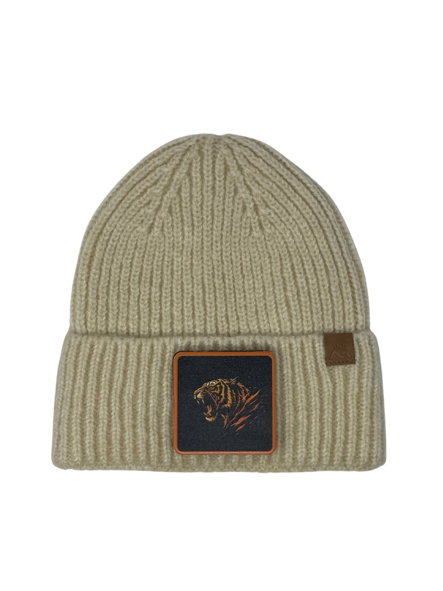 Roaring Tiger | Embossed Removable Patch Beanie - Wool Blend, Soft, Warm, One Size Fits Most