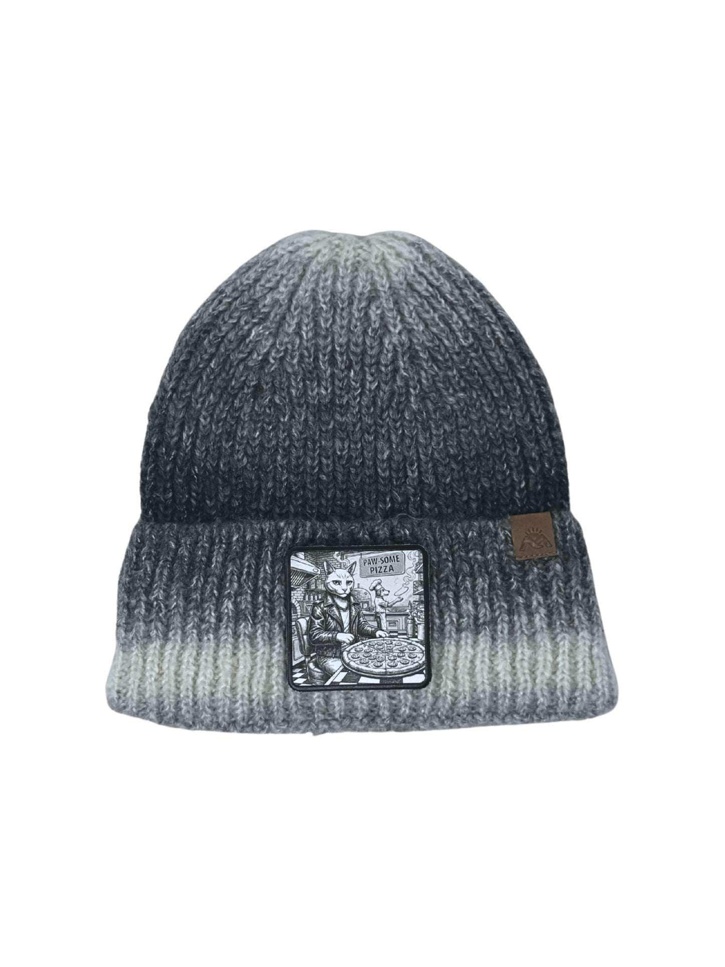 Paw-some Pizza | Embossed Removable Patch Beanie - Wool Blend, Soft, Warm, One Size Fits Most