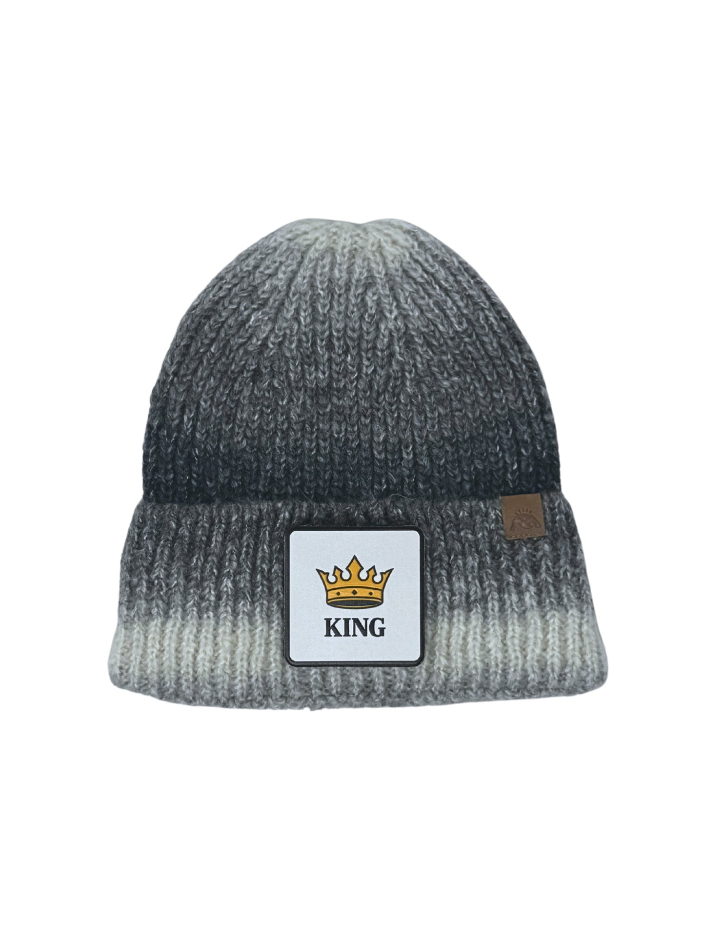 King | Embossed Removable Crown Patch Beanie - Wool Blend, Soft, Warm, One Size Fits Most