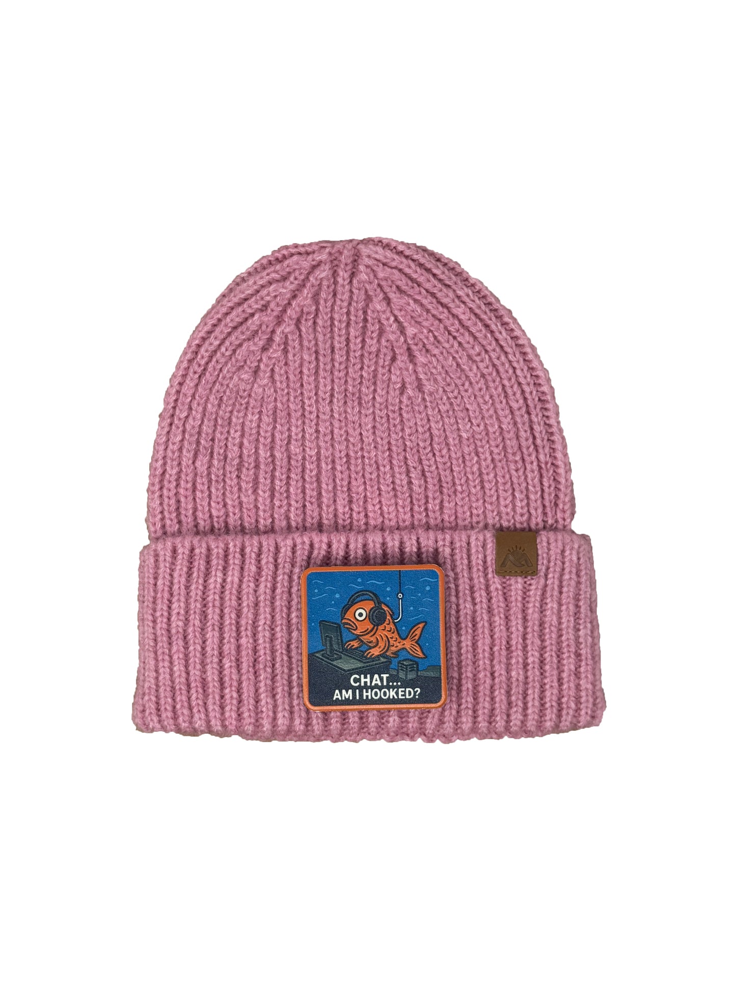 Am I Hooked? | Embossed Removable Patch Beanie - Wool Blend, Soft, Warm, One Size Fits All