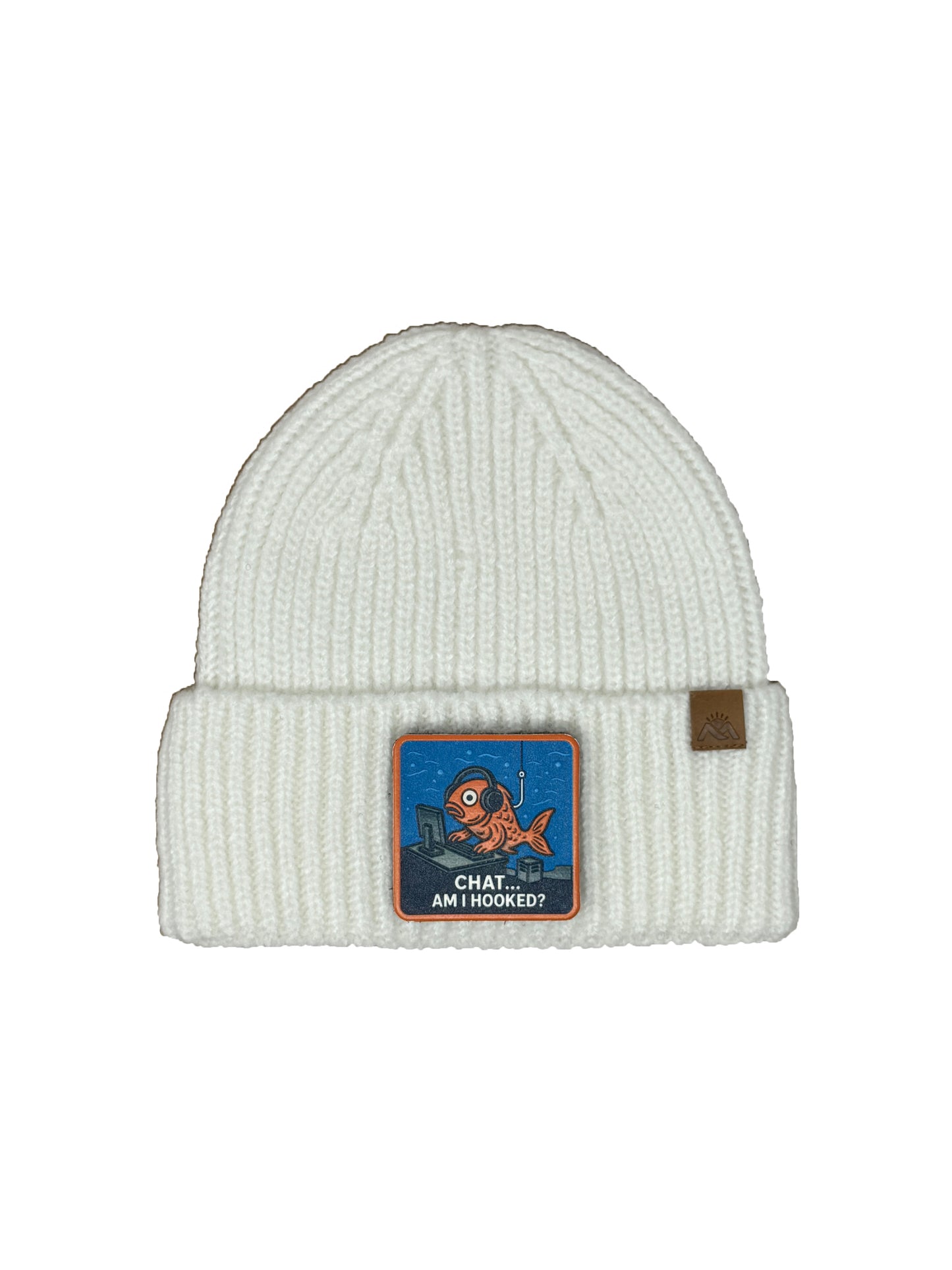Am I Hooked? | Embossed Removable Patch Beanie - Wool Blend, Soft, Warm, One Size Fits All