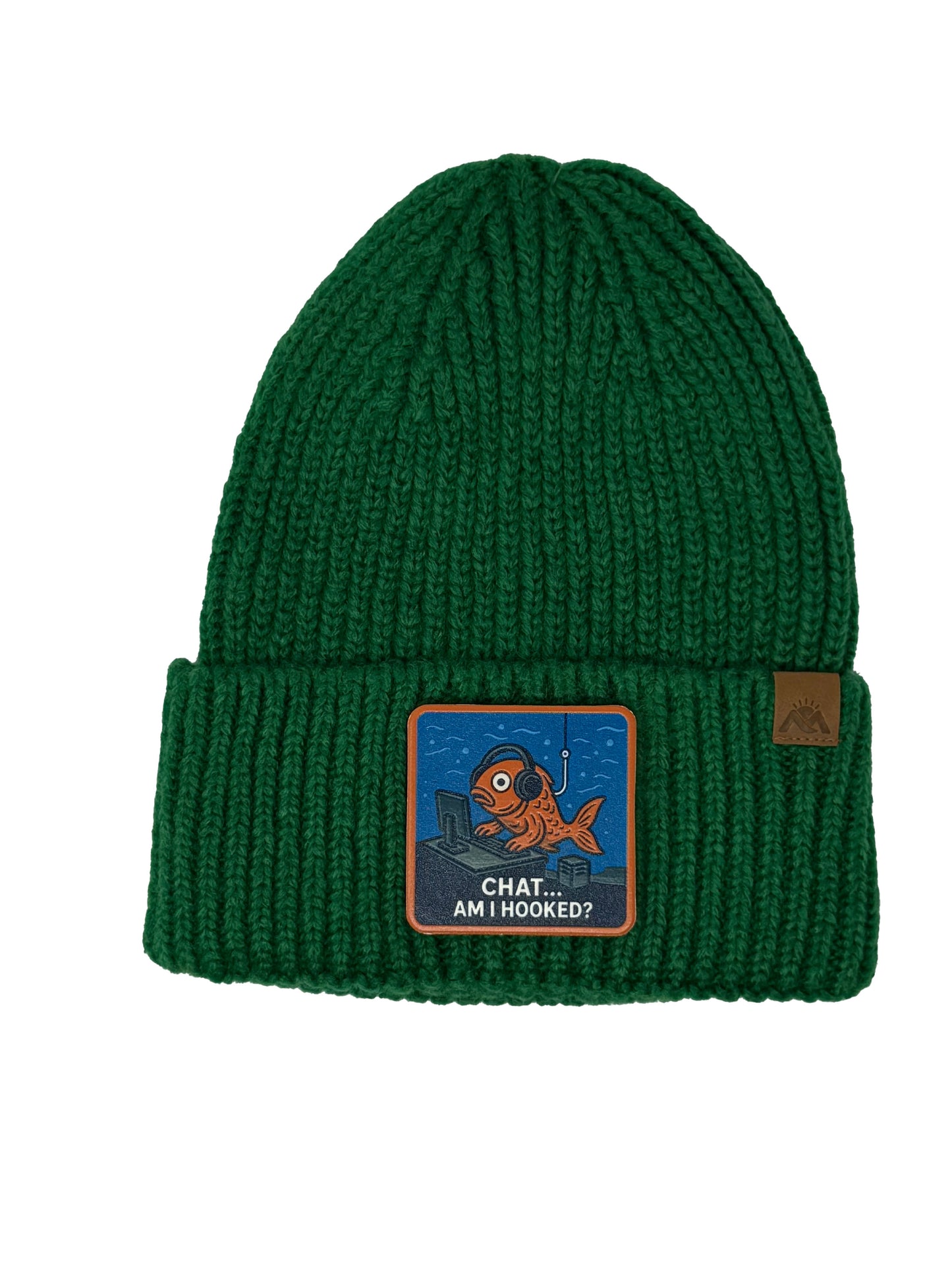 Am I Hooked? | Embossed Removable Patch Beanie - Wool Blend, Soft, Warm, One Size Fits All