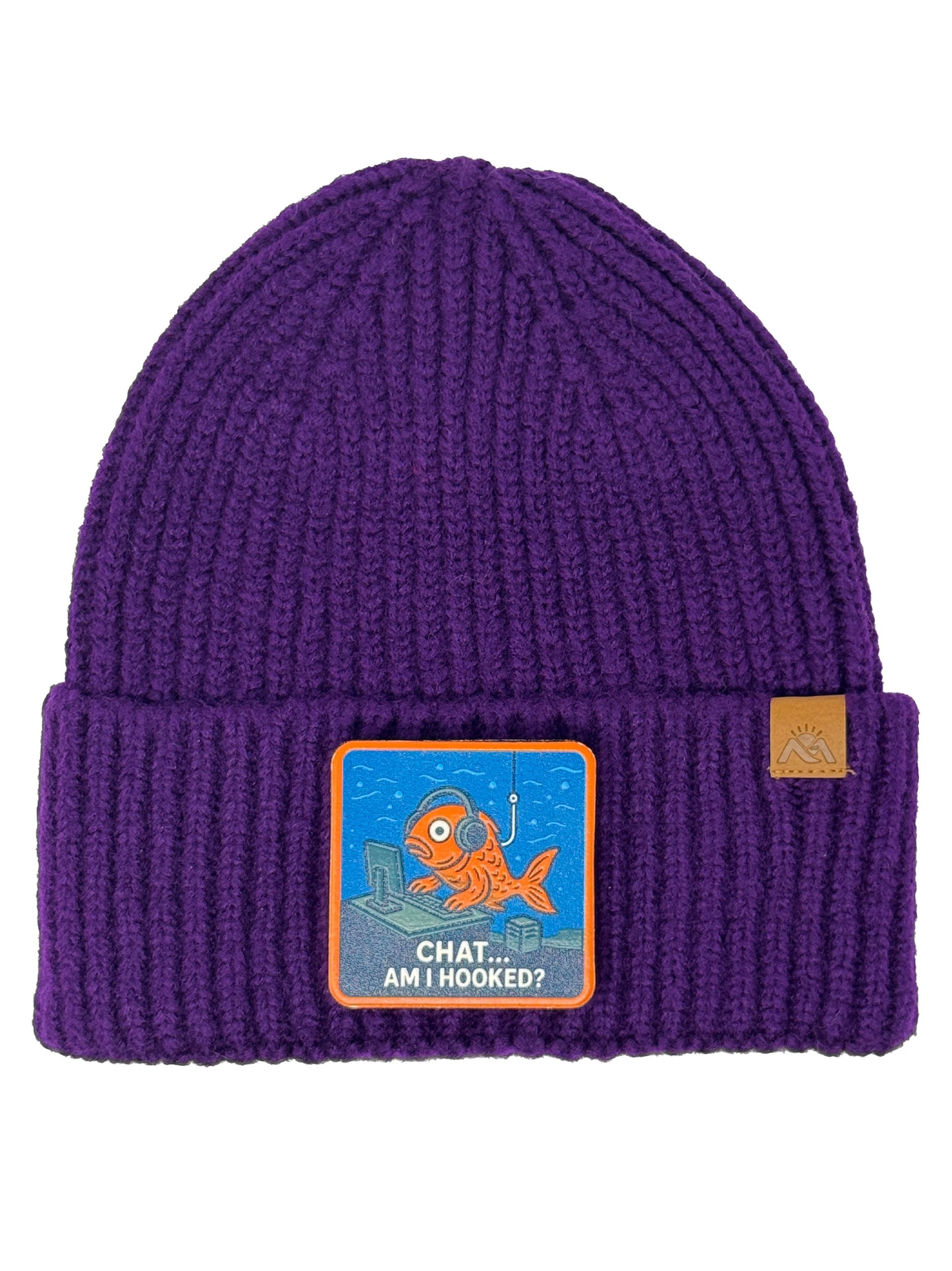 Am I Hooked? | Embossed Removable Patch Beanie - Wool Blend, Soft, Warm, One Size Fits All
