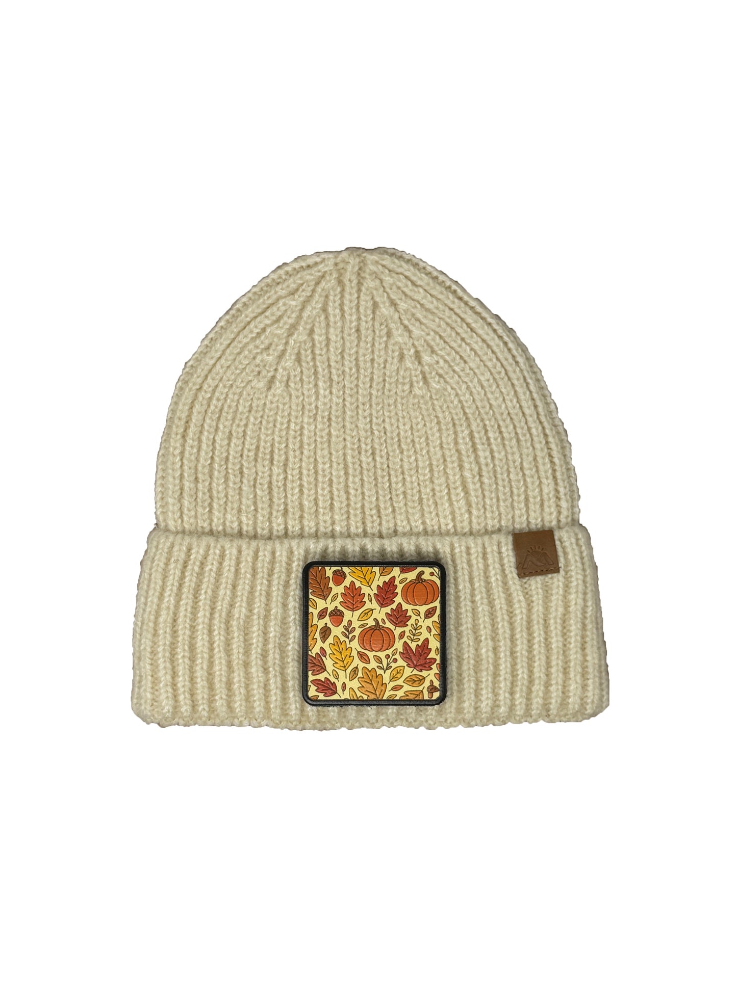 Autumn Vibes | Embossed Removable Fall Patch Beanie - Wool Blend, Soft, Warm, One Size Fits All