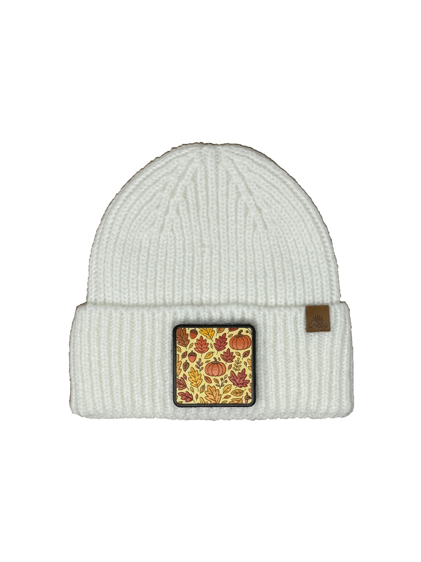 Autumn Vibes | Embossed Removable Fall Patch Beanie - Wool Blend, Soft, Warm, One Size Fits All