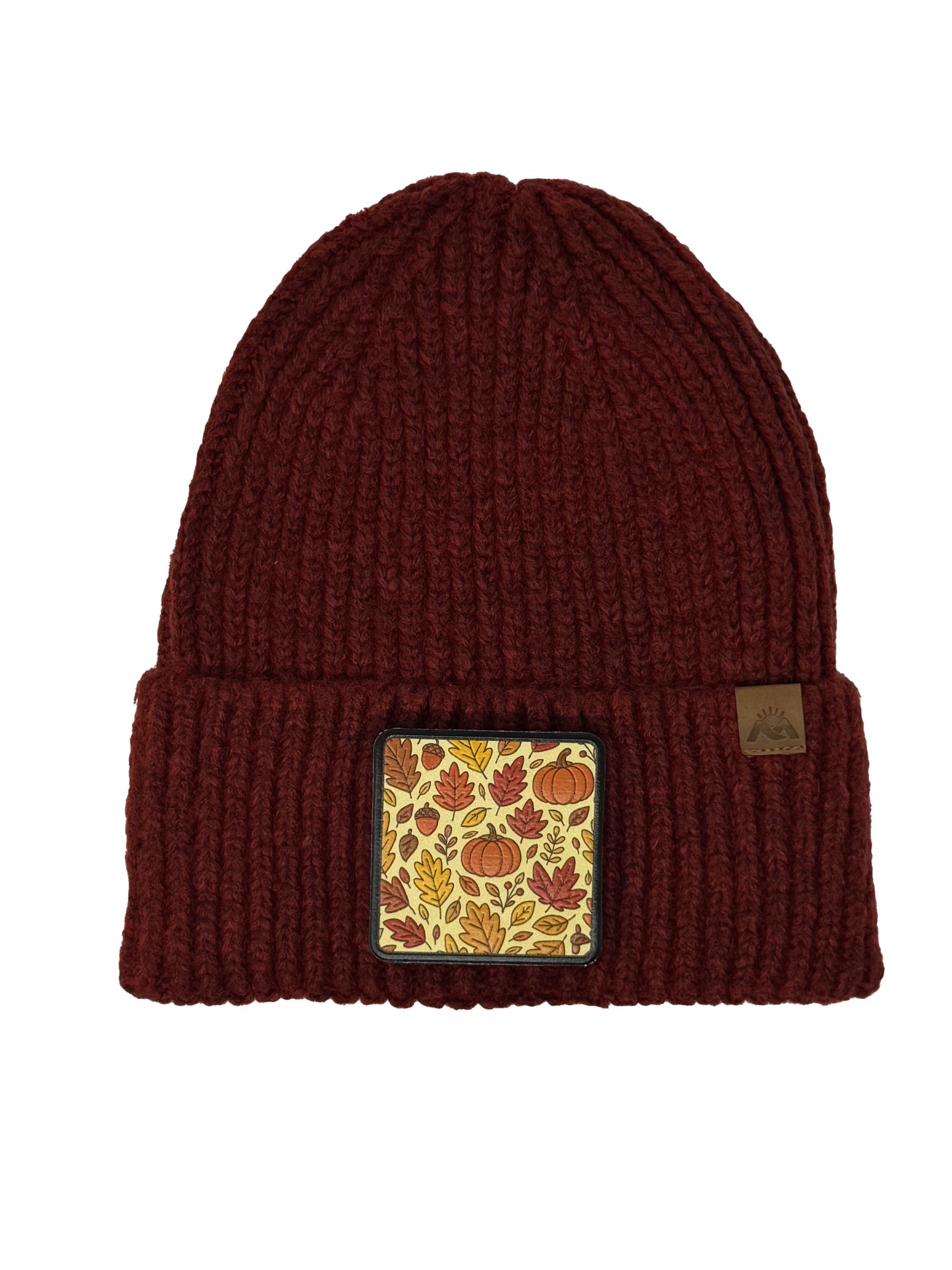 Autumn Vibes | Embossed Removable Fall Patch Beanie - Wool Blend, Soft, Warm, One Size Fits All