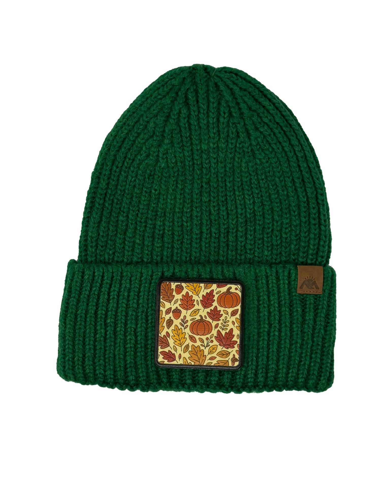 Autumn Vibes | Embossed Removable Fall Patch Beanie - Wool Blend, Soft, Warm, One Size Fits All