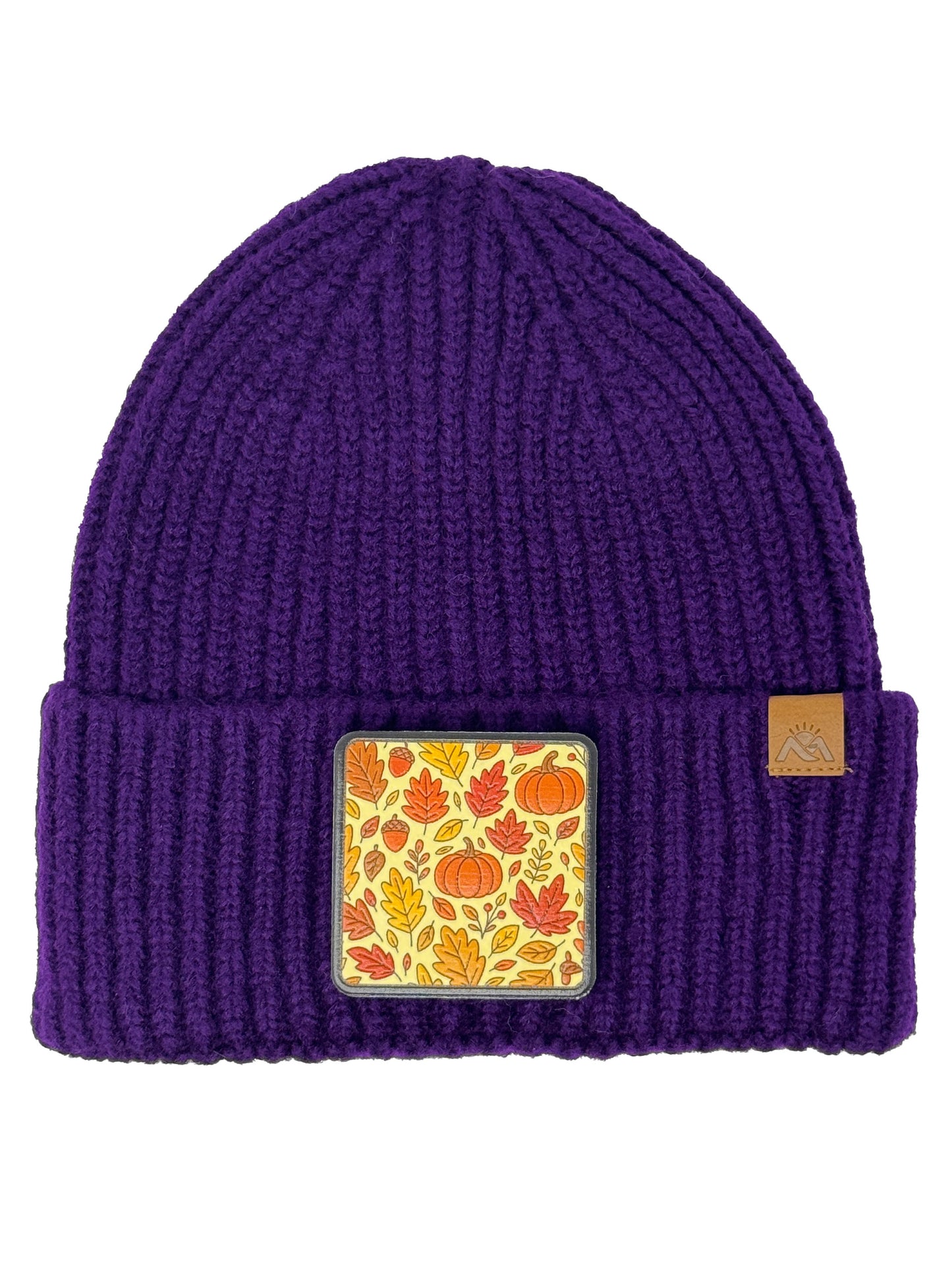 Autumn Vibes | Embossed Removable Fall Patch Beanie - Wool Blend, Soft, Warm, One Size Fits All