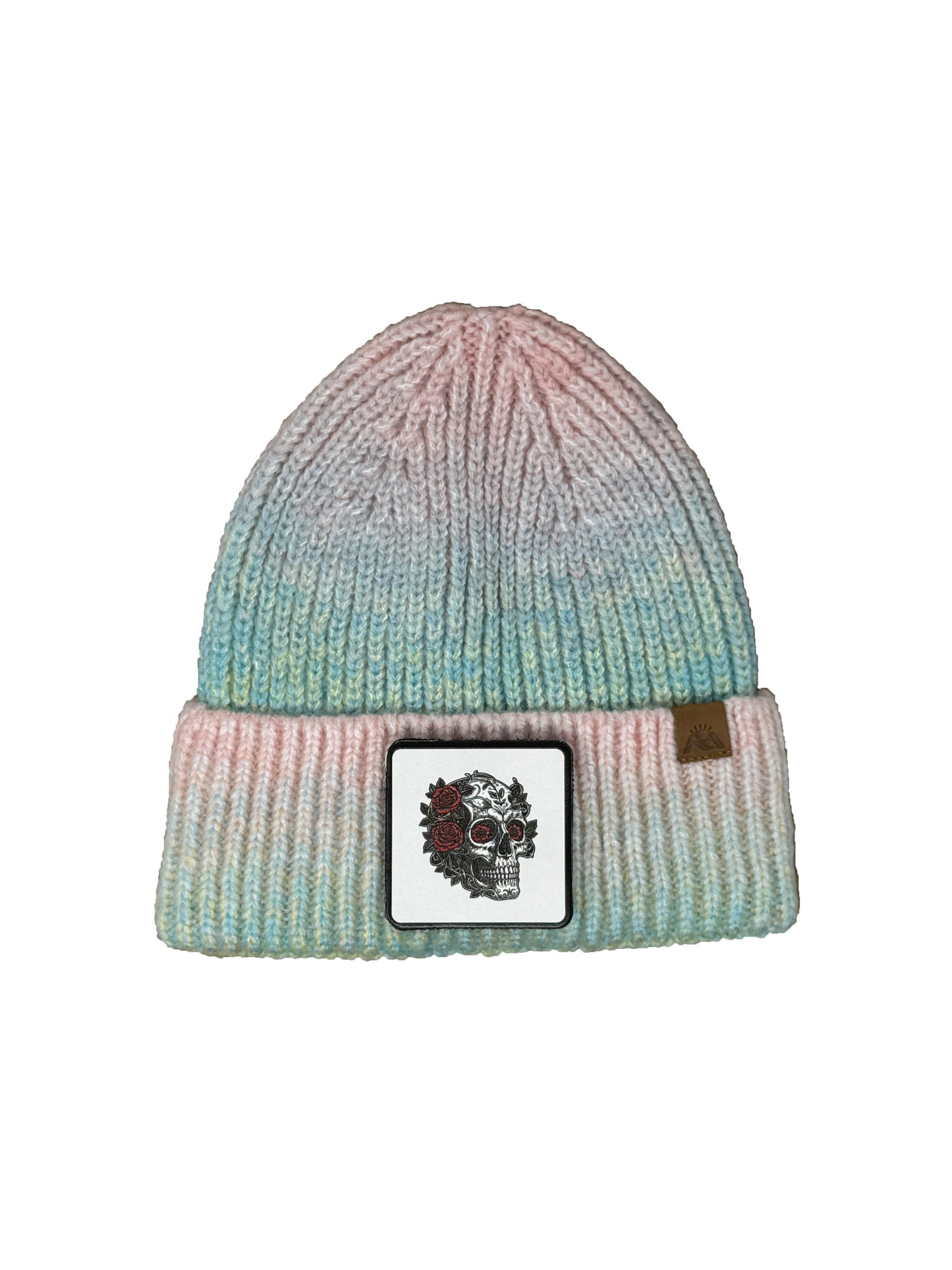 B&W Skull | Embossed Removable Patch Beanie - Wool Blend, Soft, Warm, One Size Fits All