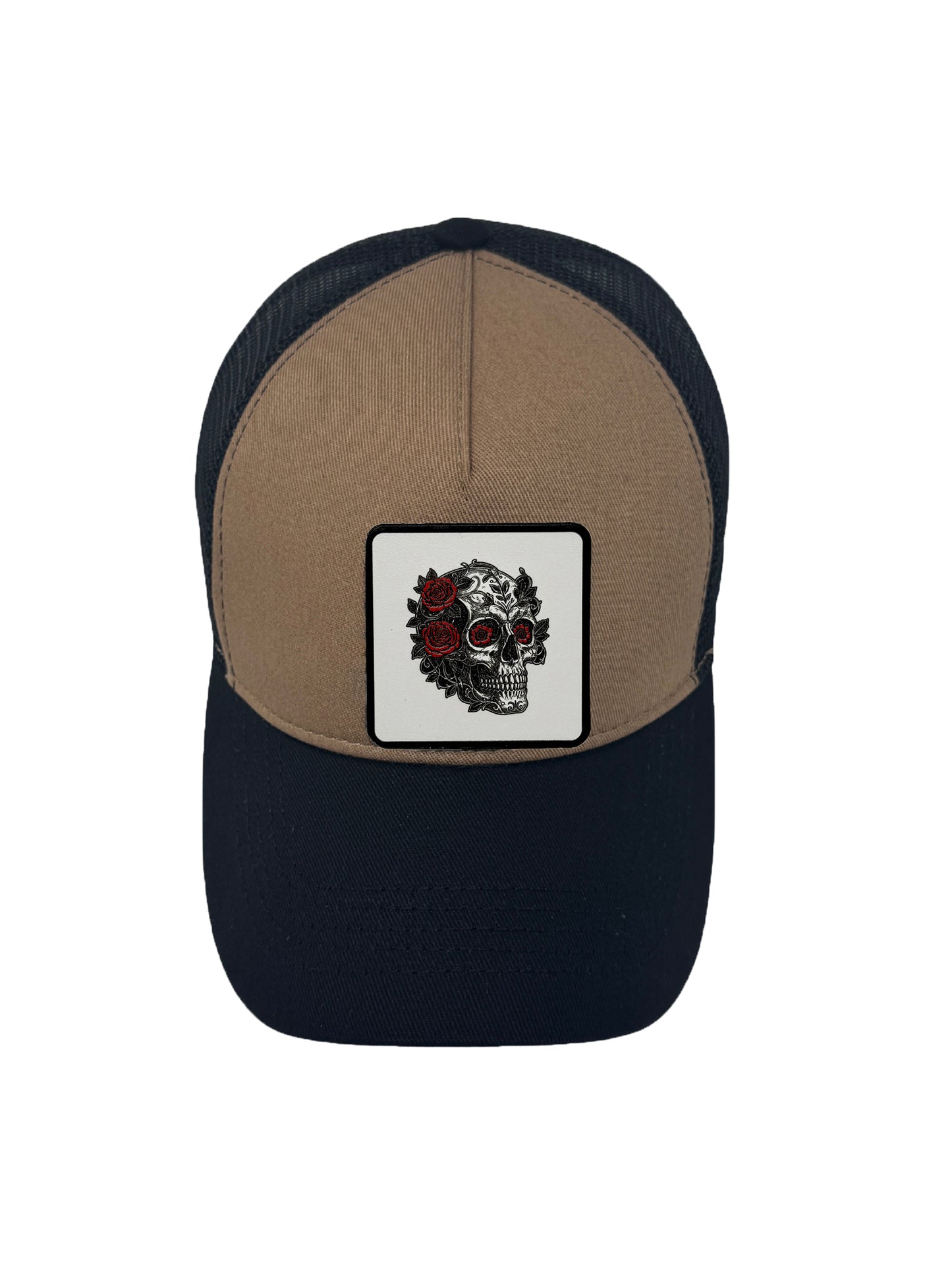 B&W Skull | Embossed Removable Patch Trucker Hat – Adjustable Snapback, Breathable Mesh, One Size Fits Most