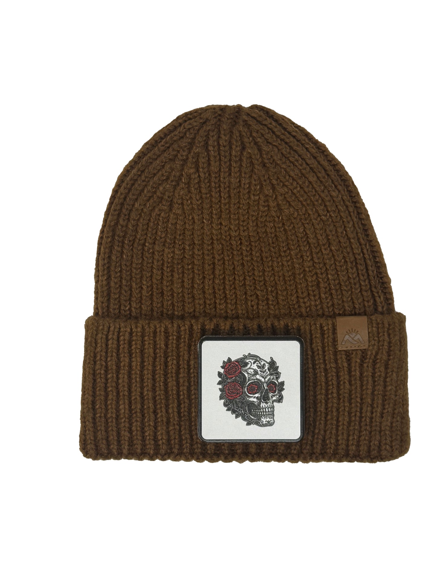 B&W Skull | Embossed Removable Patch Beanie - Wool Blend, Soft, Warm, One Size Fits All