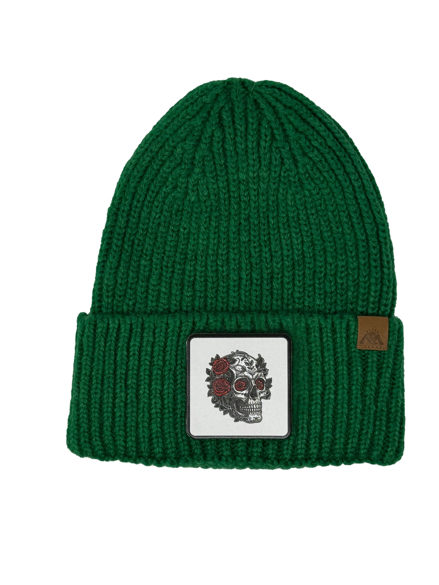 B&W Skull | Embossed Removable Patch Beanie - Wool Blend, Soft, Warm, One Size Fits All