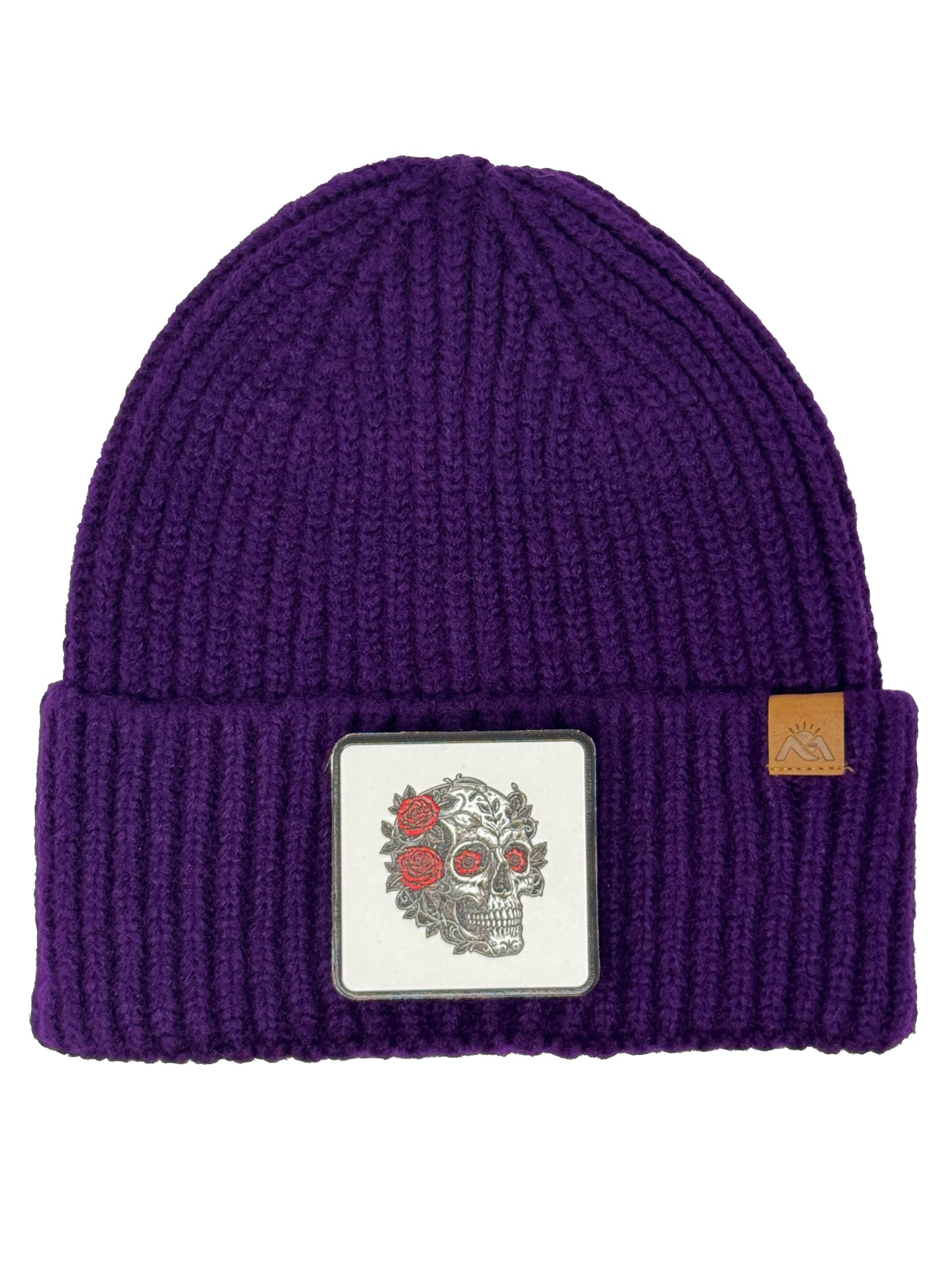 B&W Skull | Embossed Removable Patch Beanie - Wool Blend, Soft, Warm, One Size Fits All
