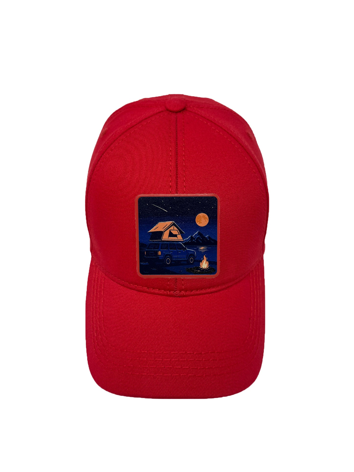 Campfire Nights | Embossed Removable Patch 6 Panel Baseball Hat – %100 Cotton, Adjustable Strapback, Curved Bill , One Size Fits Most