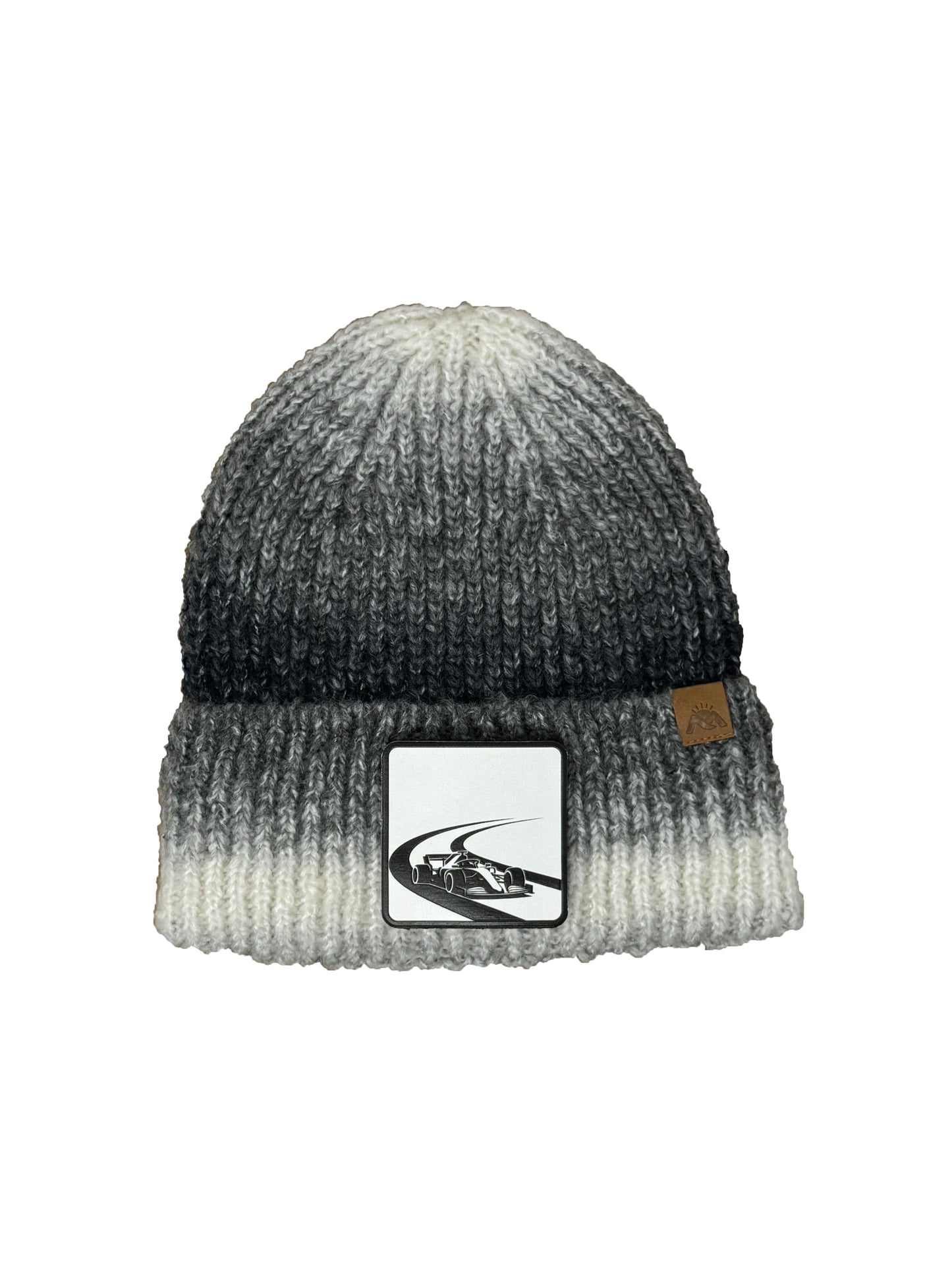 Checkered Flag | Embossed Removable Racing Patch Beanie - Wool Blend, Soft, Warm, One Size Fits All