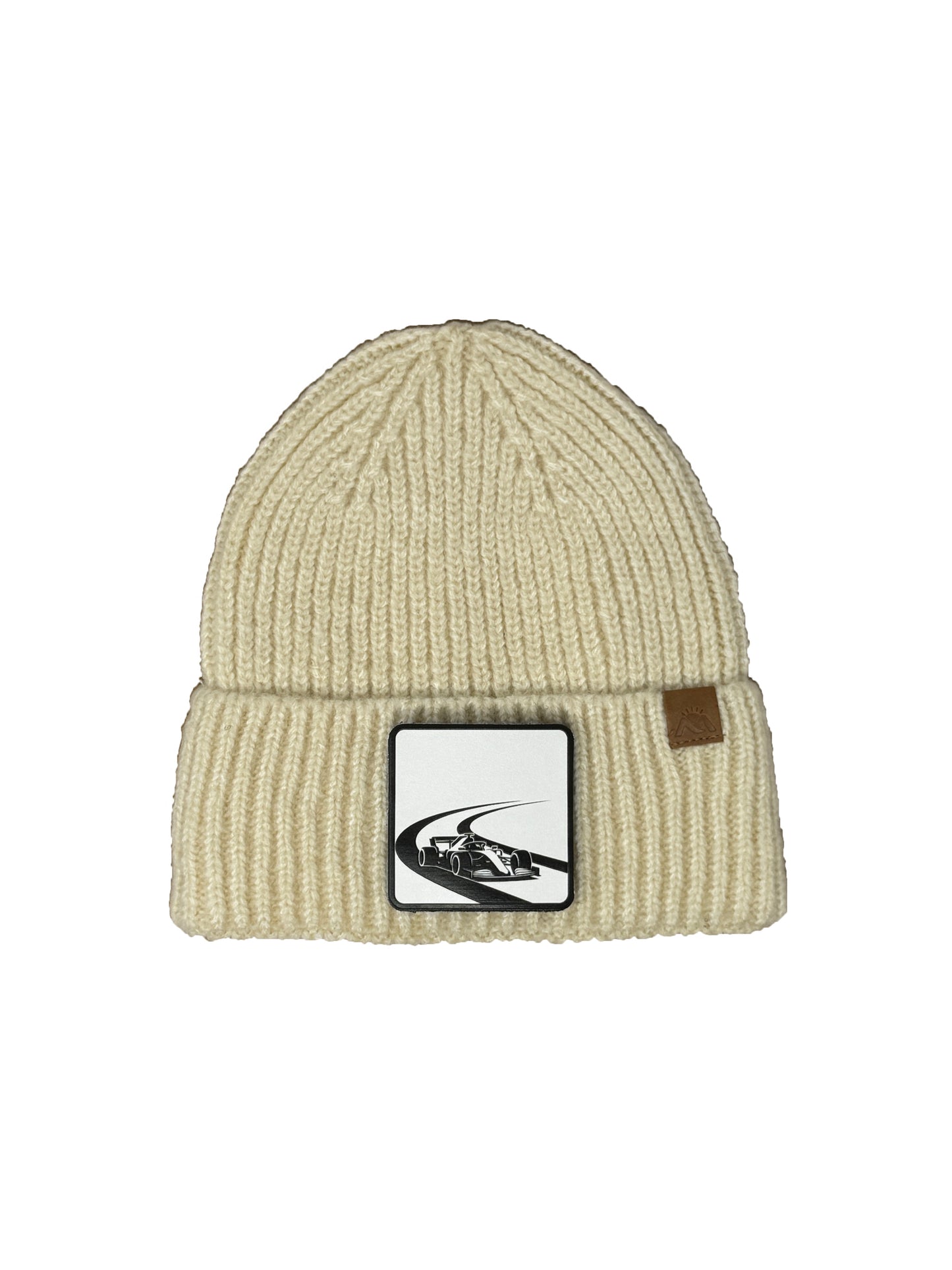 Checkered Flag | Embossed Removable Racing Patch Beanie - Wool Blend, Soft, Warm, One Size Fits All