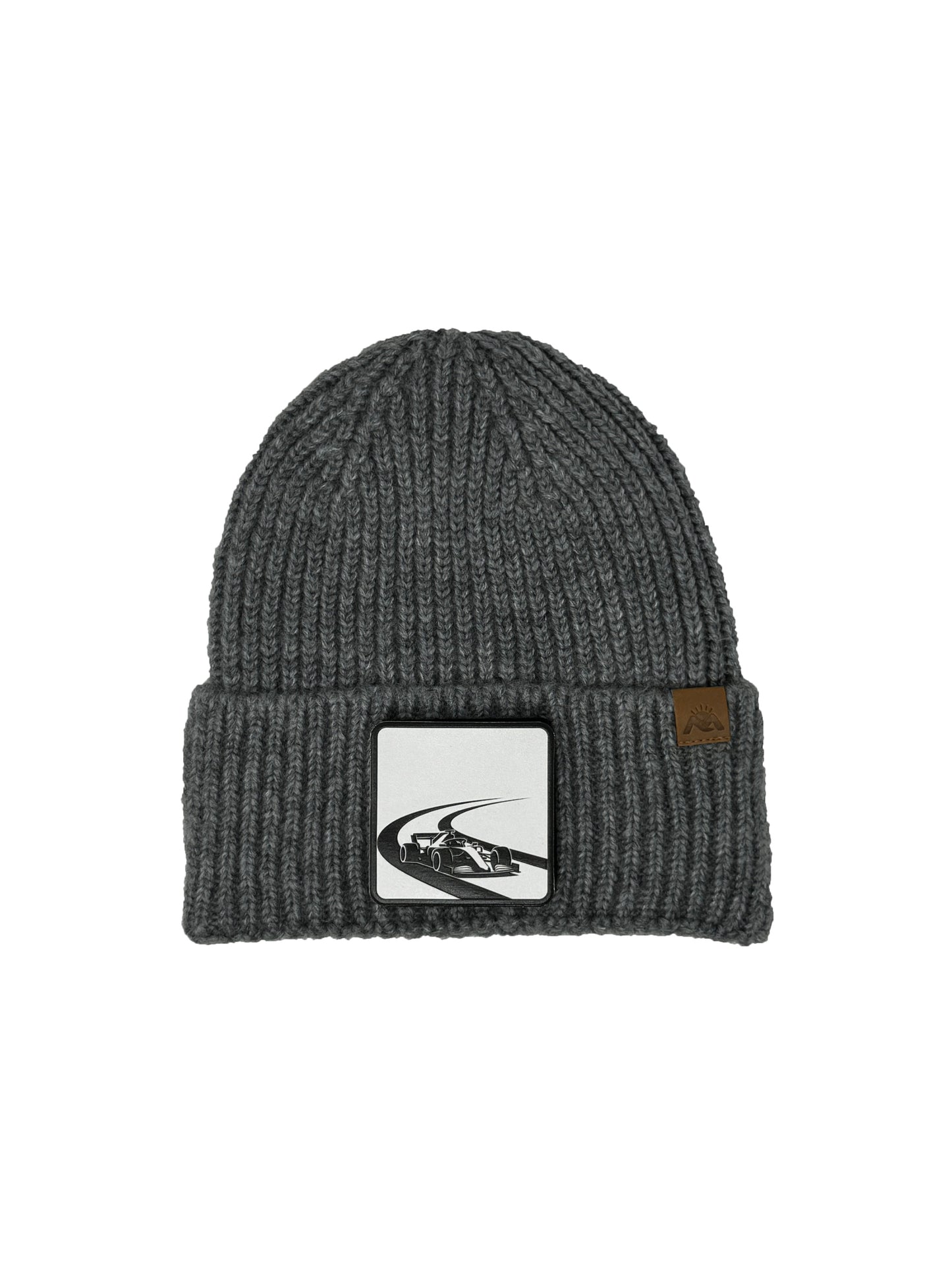 Checkered Flag | Embossed Removable Racing Patch Beanie - Wool Blend, Soft, Warm, One Size Fits All