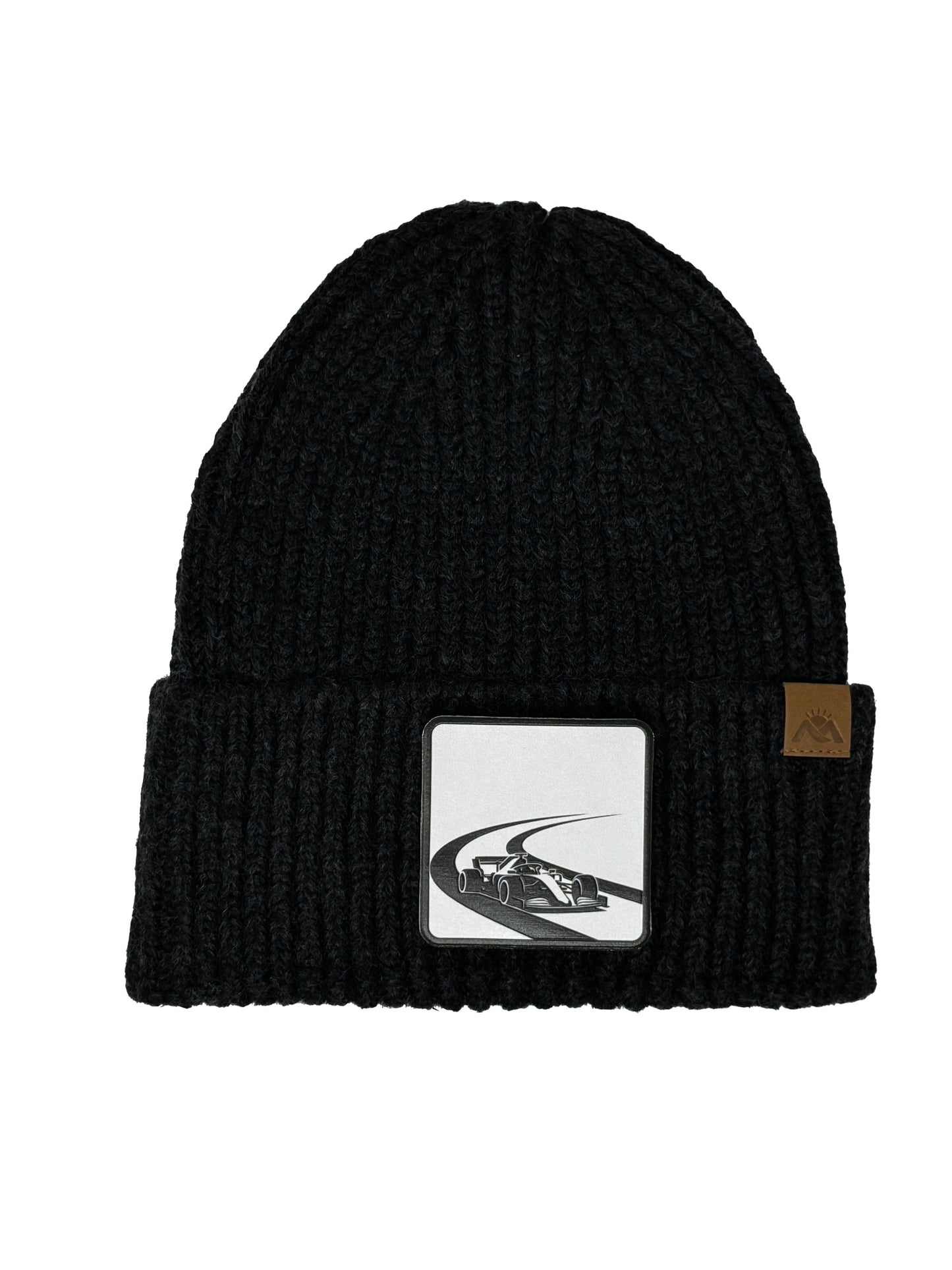 Checkered Flag | Embossed Removable Racing Patch Beanie - Wool Blend, Soft, Warm, One Size Fits All