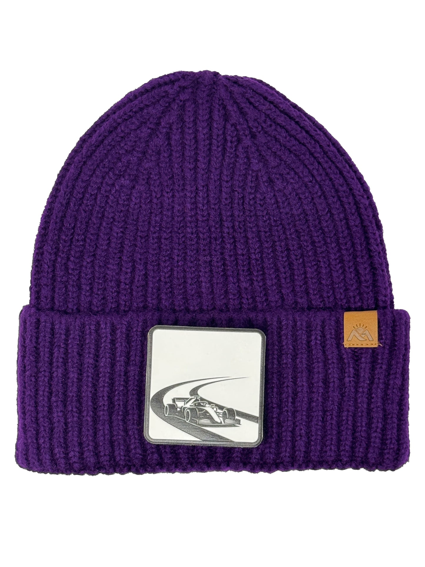 Checkered Flag | Embossed Removable Racing Patch Beanie - Wool Blend, Soft, Warm, One Size Fits All