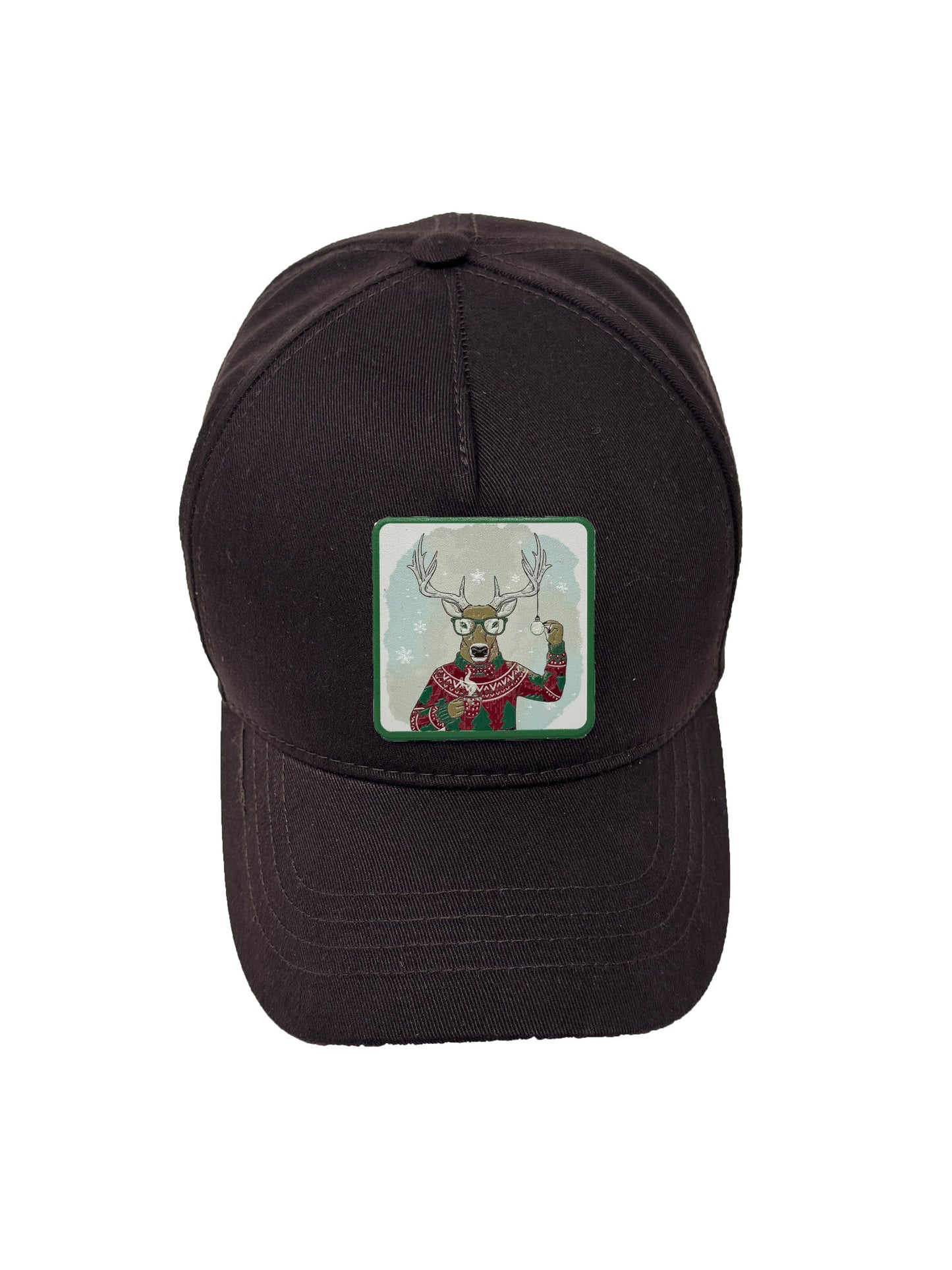 Christmas Reindeer | Embossed Removable Christmas Patch 5 Panel Baseball Hat – %100 Cotton, Adjustable Strapback, Curved Bill , One Size Fits Most