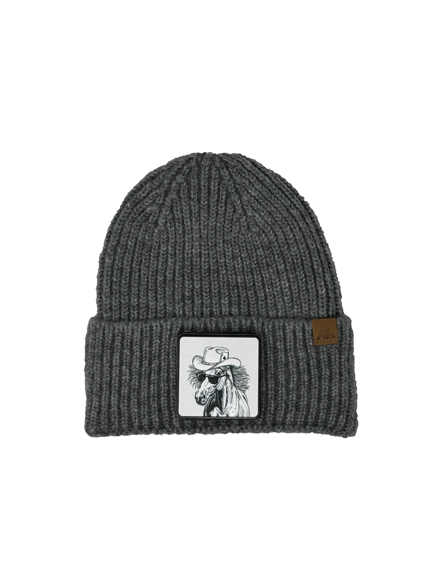 Cowboy Colt | Embossed Removable Western Patch Beanie - Wool Blend, Soft, Warm, One Size Fits All