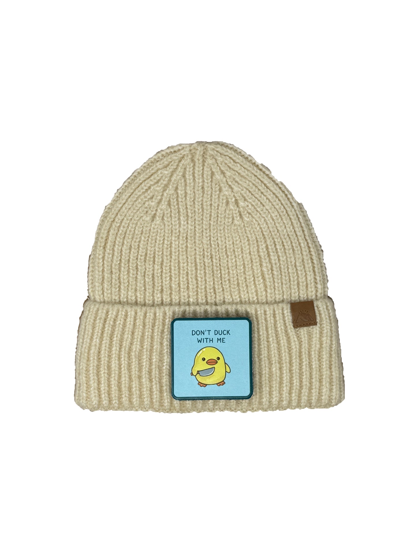 Don't Duck With Me | Embossed Removable Patch Beanie - Wool Blend, Soft, Warm, One Size Fits All