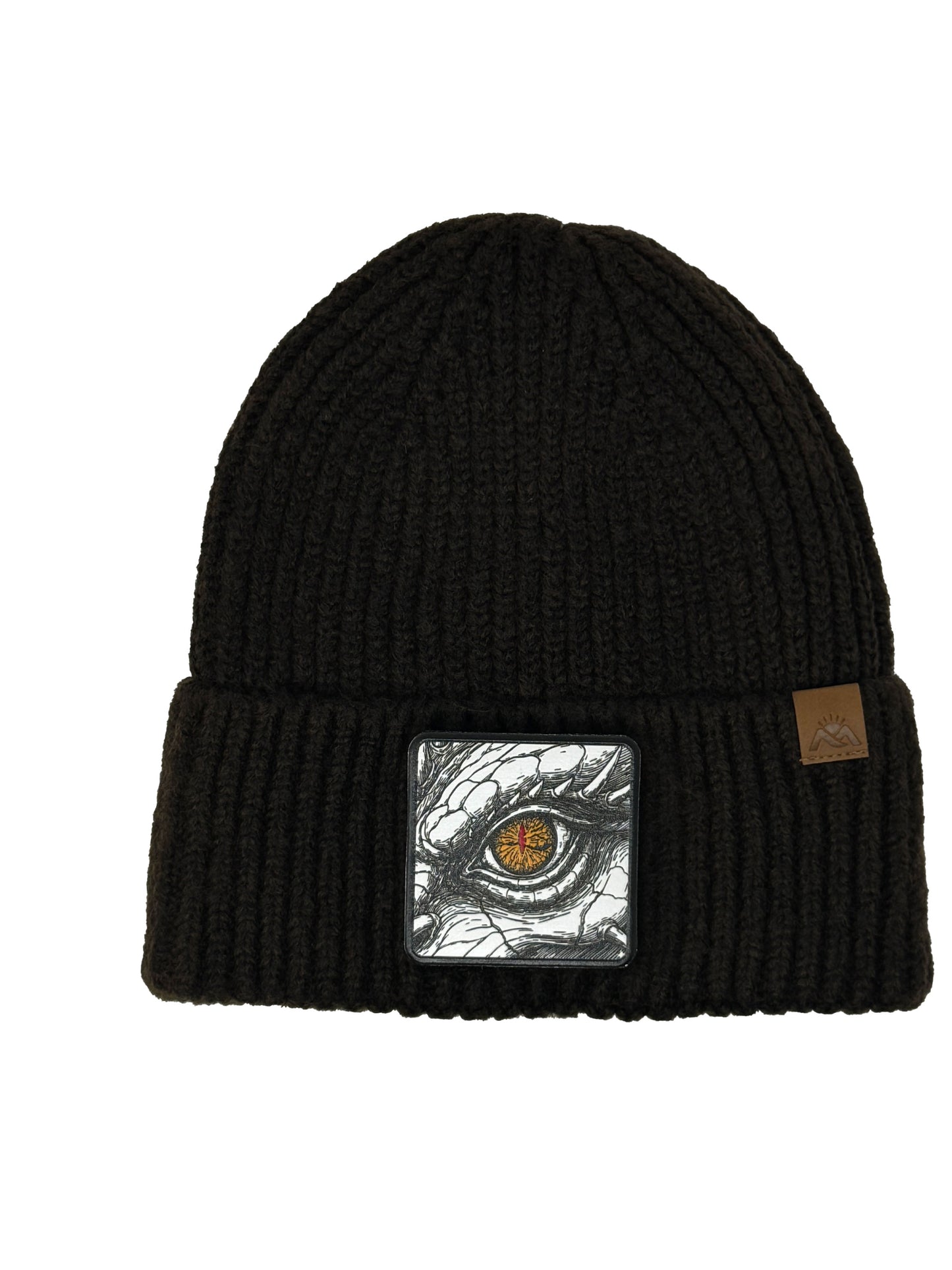 Dragon Eye | Embossed Removable Fantasy Patch Beanie - Wool Blend, Soft, Warm, One Size Fits All
