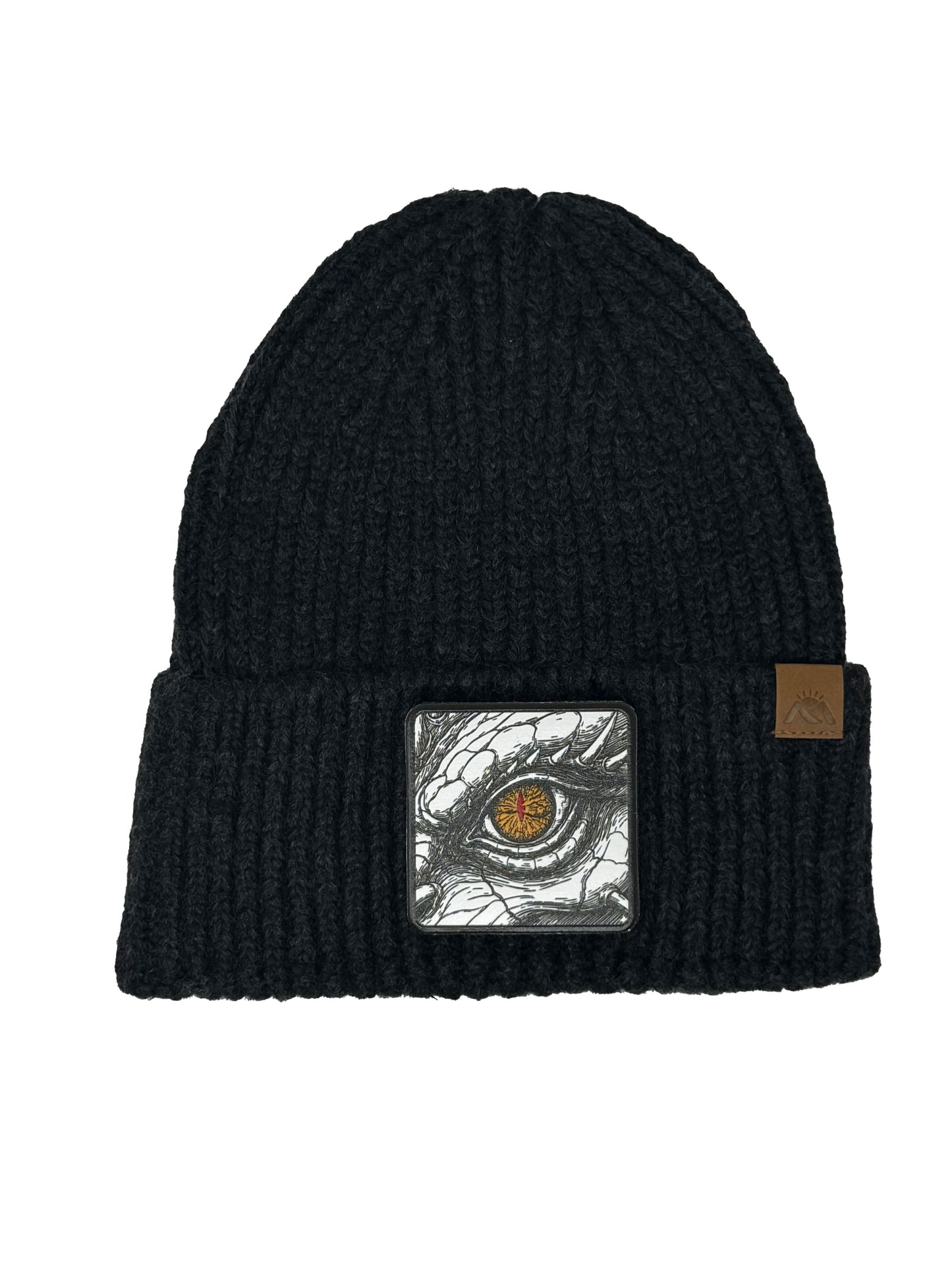 Dragon Eye | Embossed Removable Fantasy Patch Beanie - Wool Blend, Soft, Warm, One Size Fits All