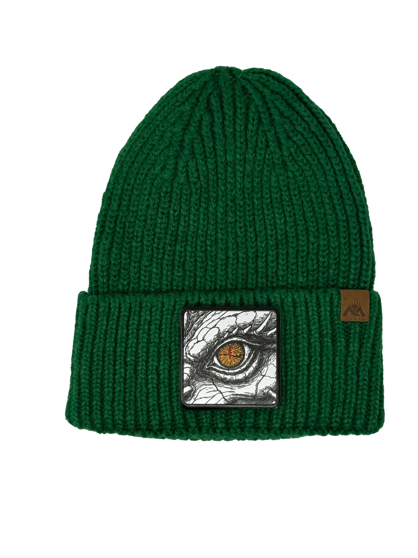 Dragon Eye | Embossed Removable Fantasy Patch Beanie - Wool Blend, Soft, Warm, One Size Fits All
