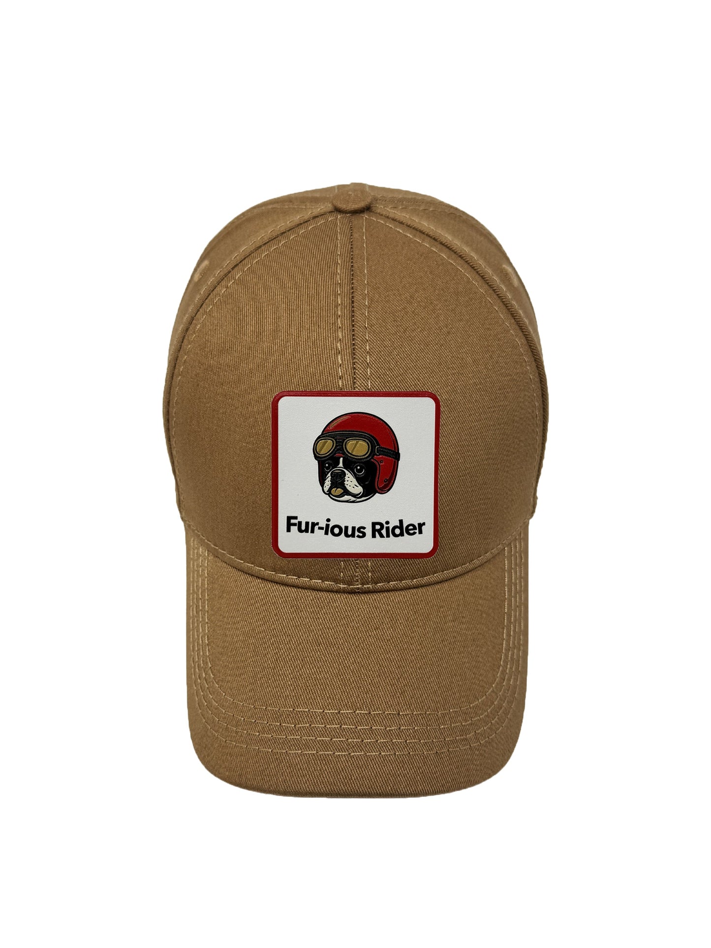 Fur-ious Rider | Embossed Removable Patch 6 Panel Baseball Hat – %100 Cotton, Adjustable Strapback, Curved Bill , One Size Fits Most