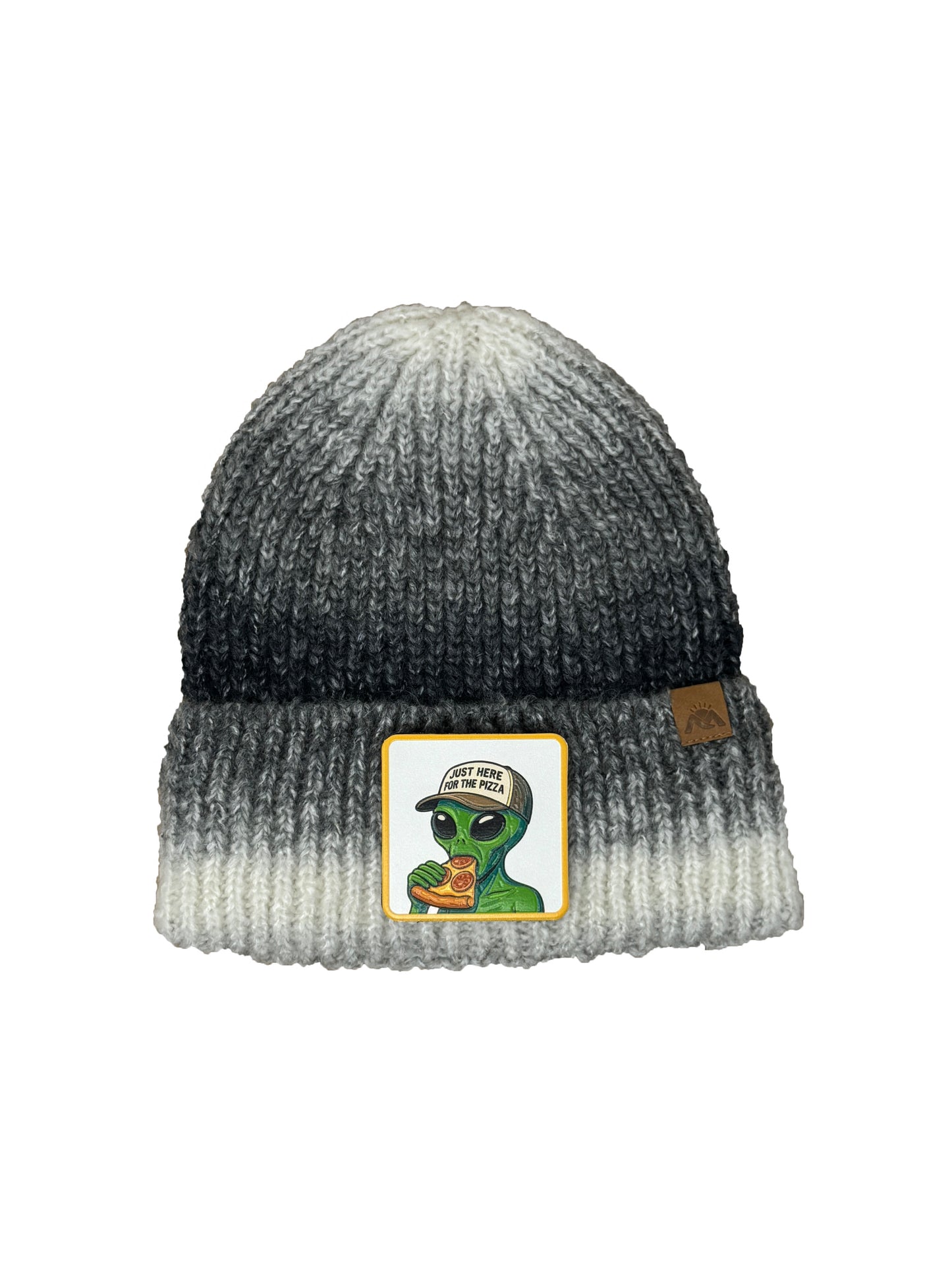 Here for the Pizza | Embossed Removable Patch Beanie - Wool Blend, Soft, Warm, One Size Fits All