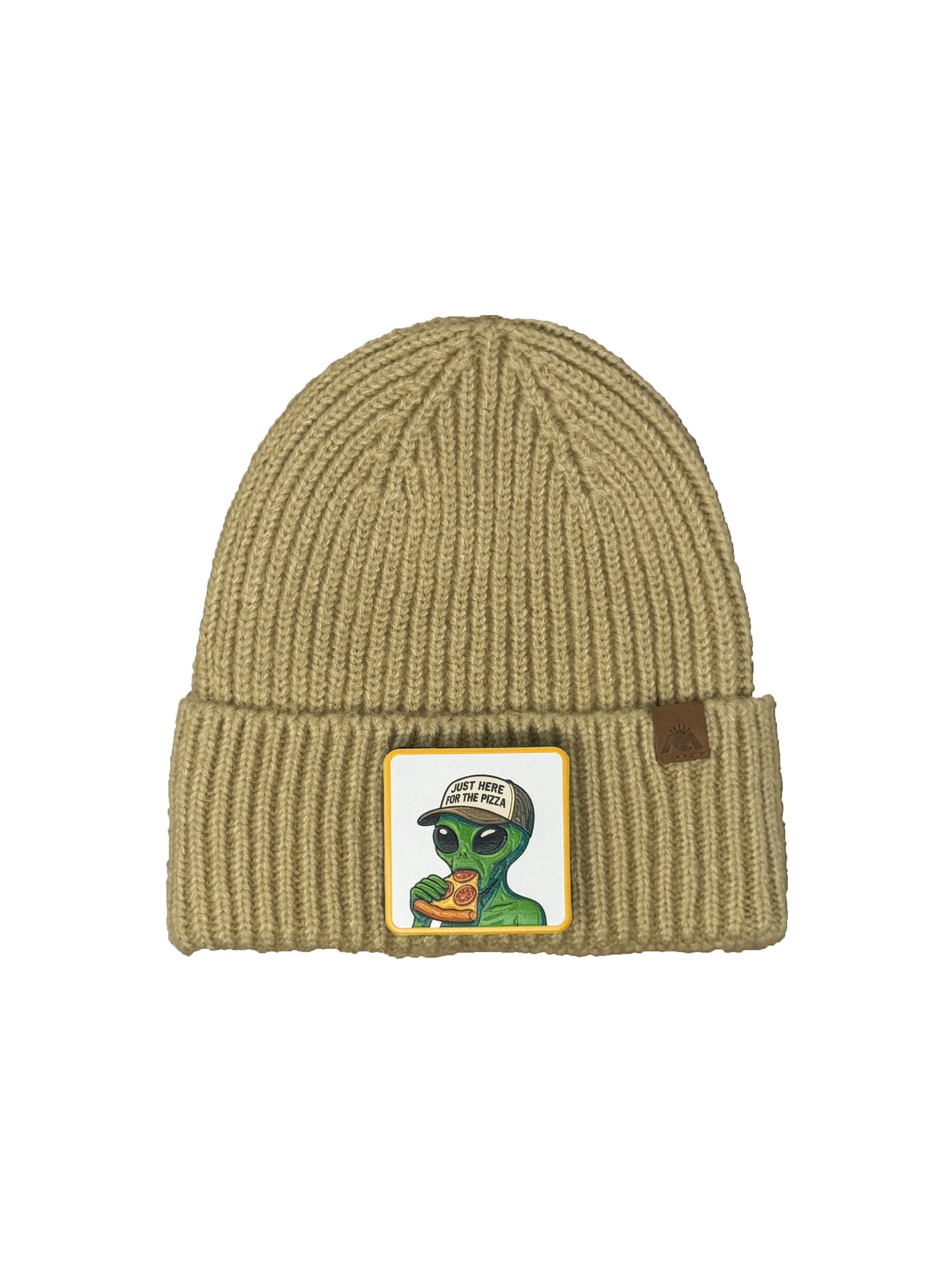 Here for the Pizza | Embossed Removable Patch Beanie - Wool Blend, Soft, Warm, One Size Fits All