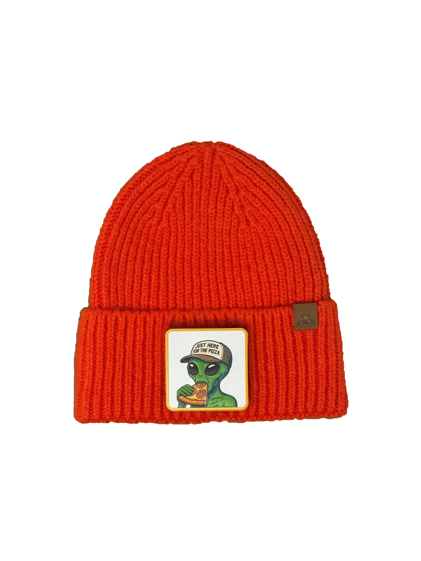 Here for the Pizza | Embossed Removable Patch Beanie - Wool Blend, Soft, Warm, One Size Fits All