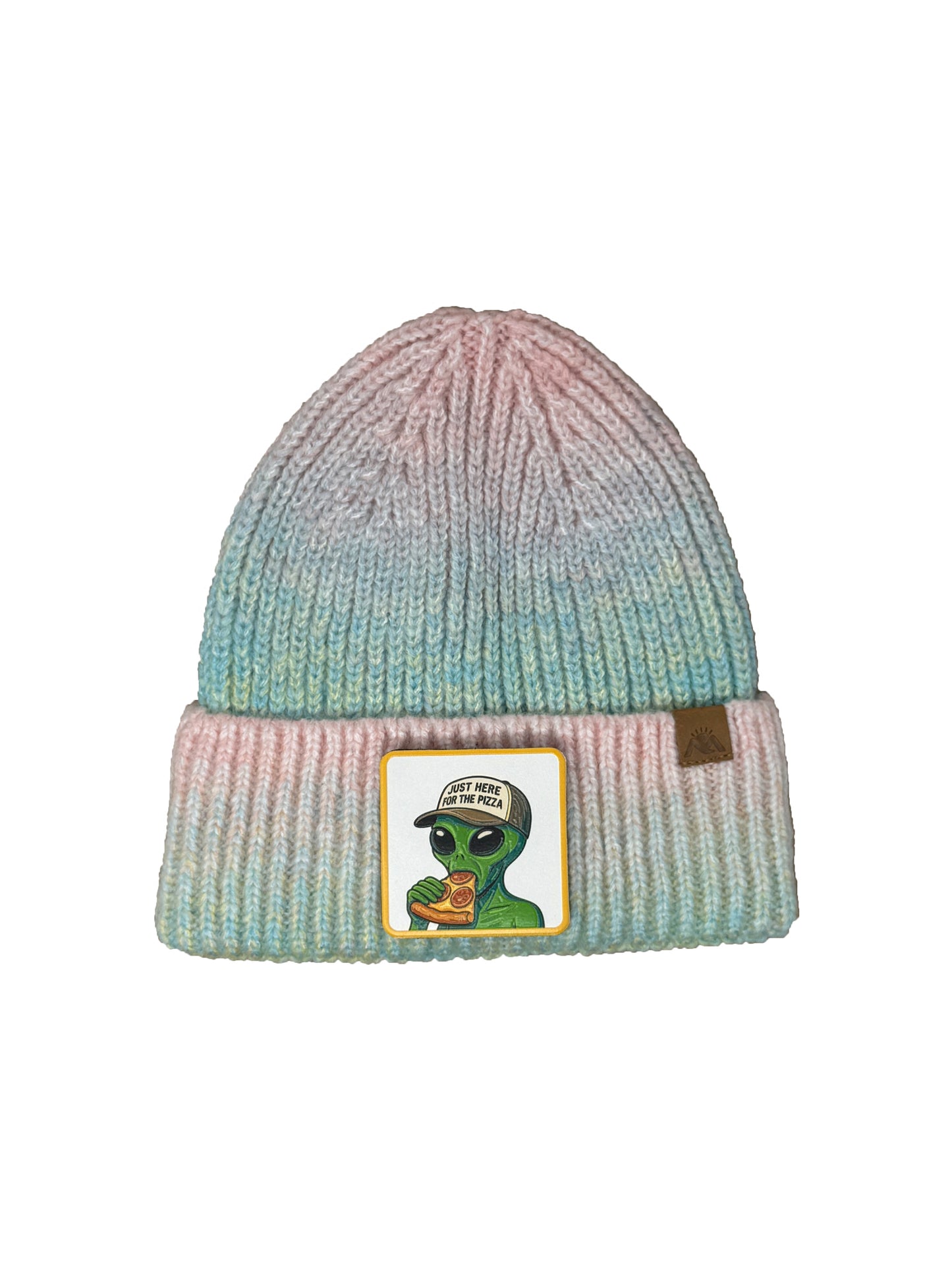 Here for the Pizza | Embossed Removable Patch Beanie - Wool Blend, Soft, Warm, One Size Fits All