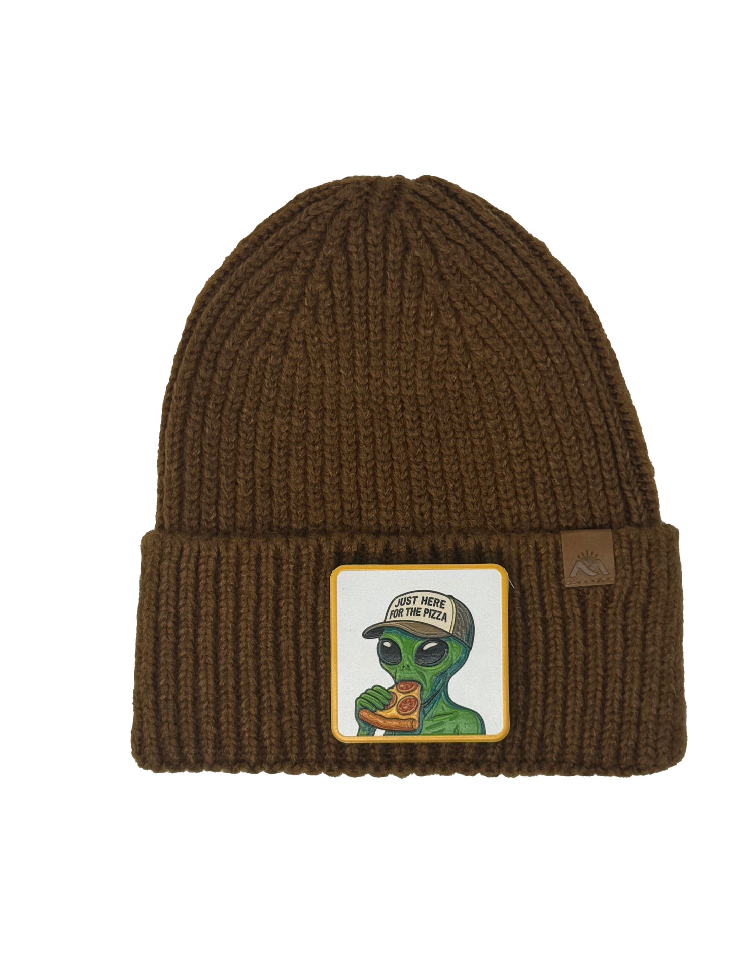 Here for the Pizza | Embossed Removable Patch Beanie - Wool Blend, Soft, Warm, One Size Fits All