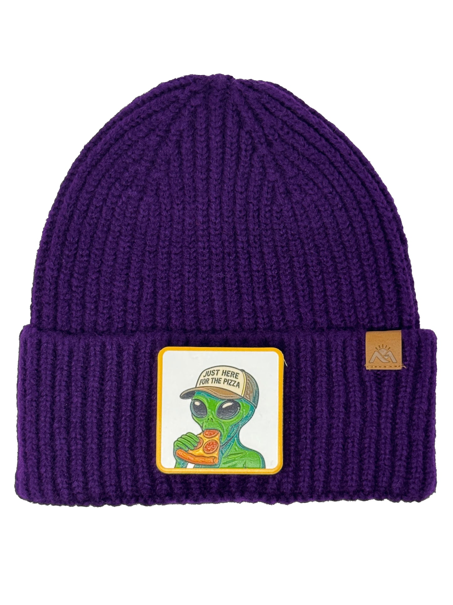Here for the Pizza | Embossed Removable Patch Beanie - Wool Blend, Soft, Warm, One Size Fits All