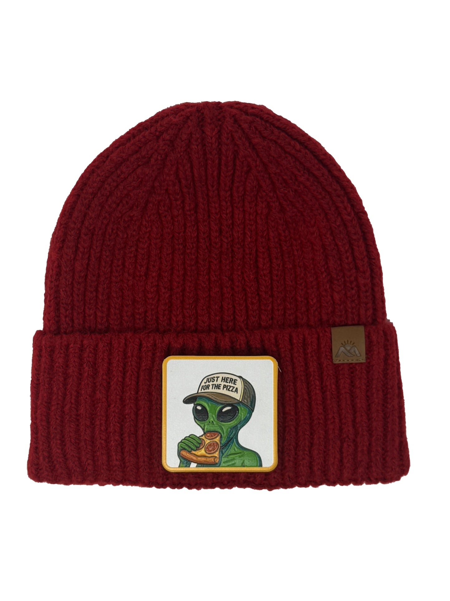 Here for the Pizza | Embossed Removable Patch Beanie - Wool Blend, Soft, Warm, One Size Fits All
