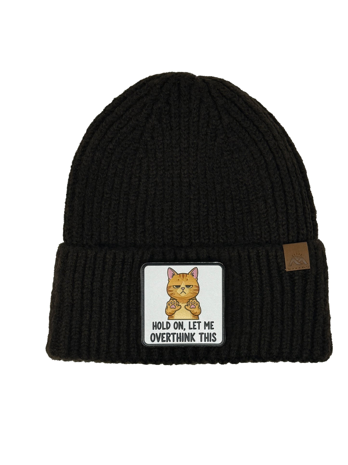 Let me Overthink | Embossed Removable Patch Beanie - Wool Blend, Soft, Warm, One Size Fits All