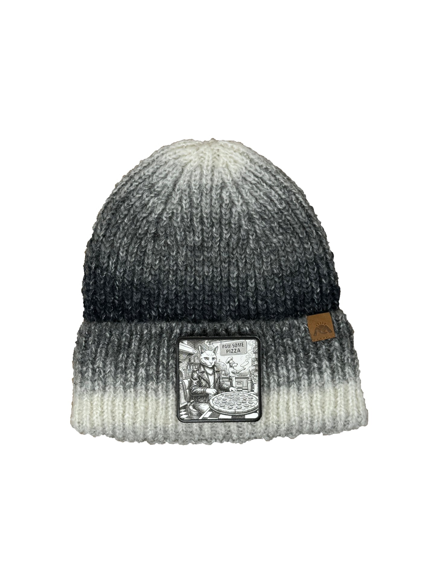 Paw-some Pizza | Embossed Removable Patch Beanie - Wool Blend, Soft, Warm, One Size Fits All