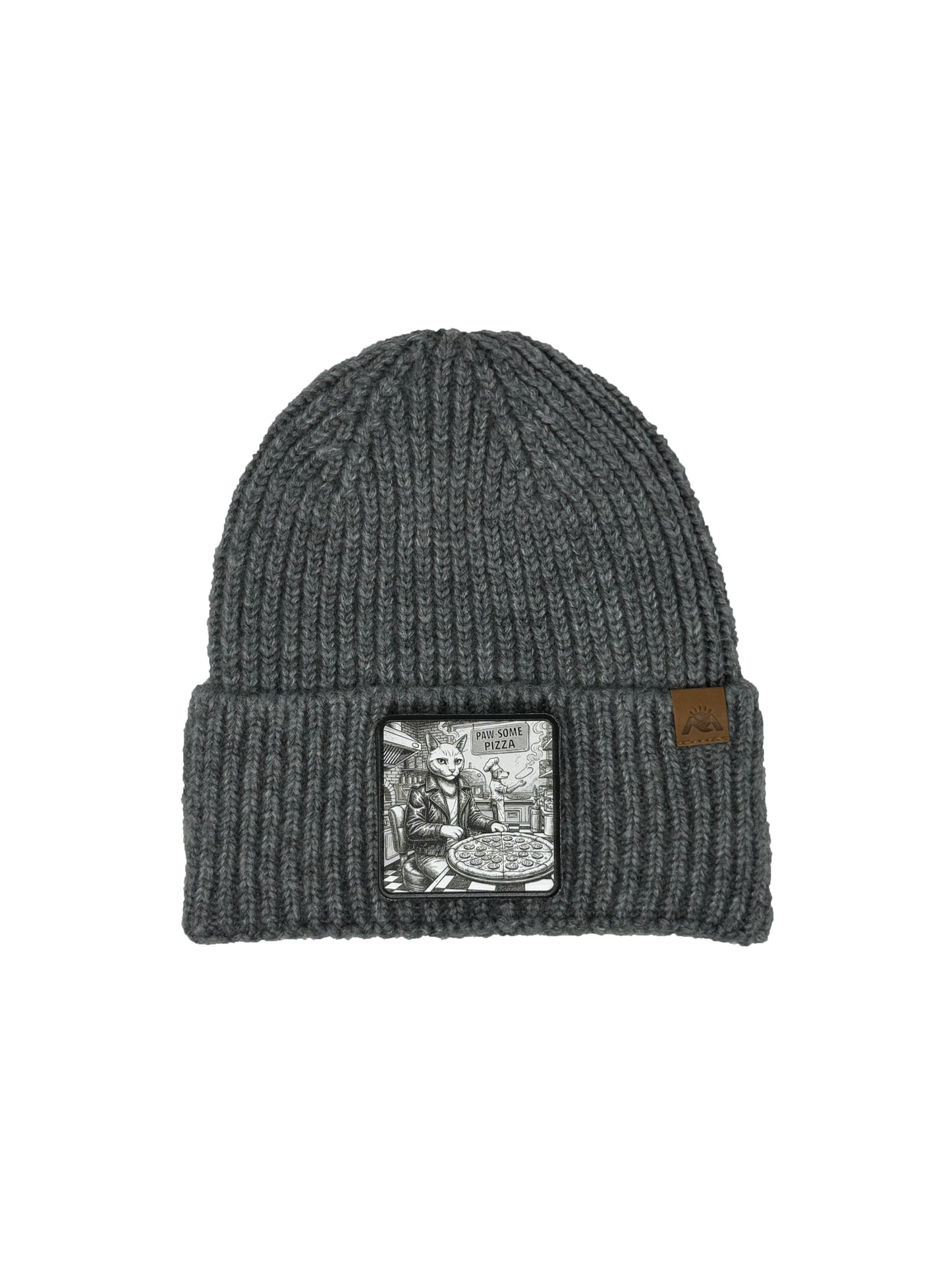 Paw-some Pizza | Embossed Removable Patch Beanie - Wool Blend, Soft, Warm, One Size Fits All