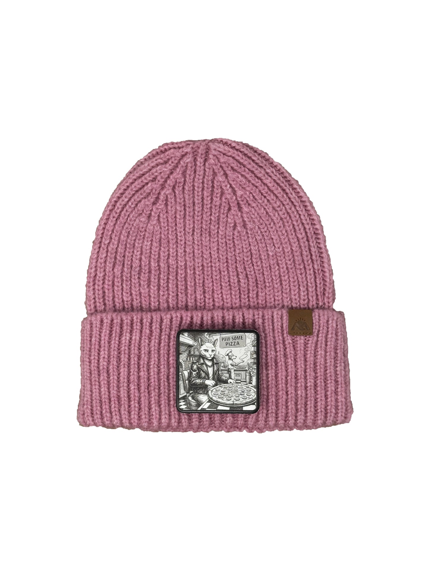 Paw-some Pizza | Embossed Removable Patch Beanie - Wool Blend, Soft, Warm, One Size Fits All