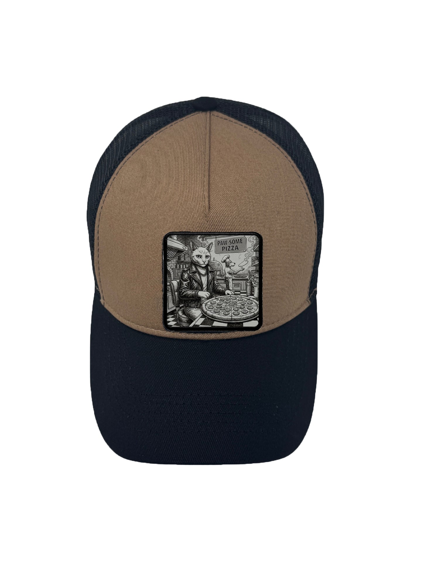 Paw-some Pizza | Embossed Removable Patch Trucker Hat – Adjustable Snapback, Breathable Mesh, One Size Fits Most