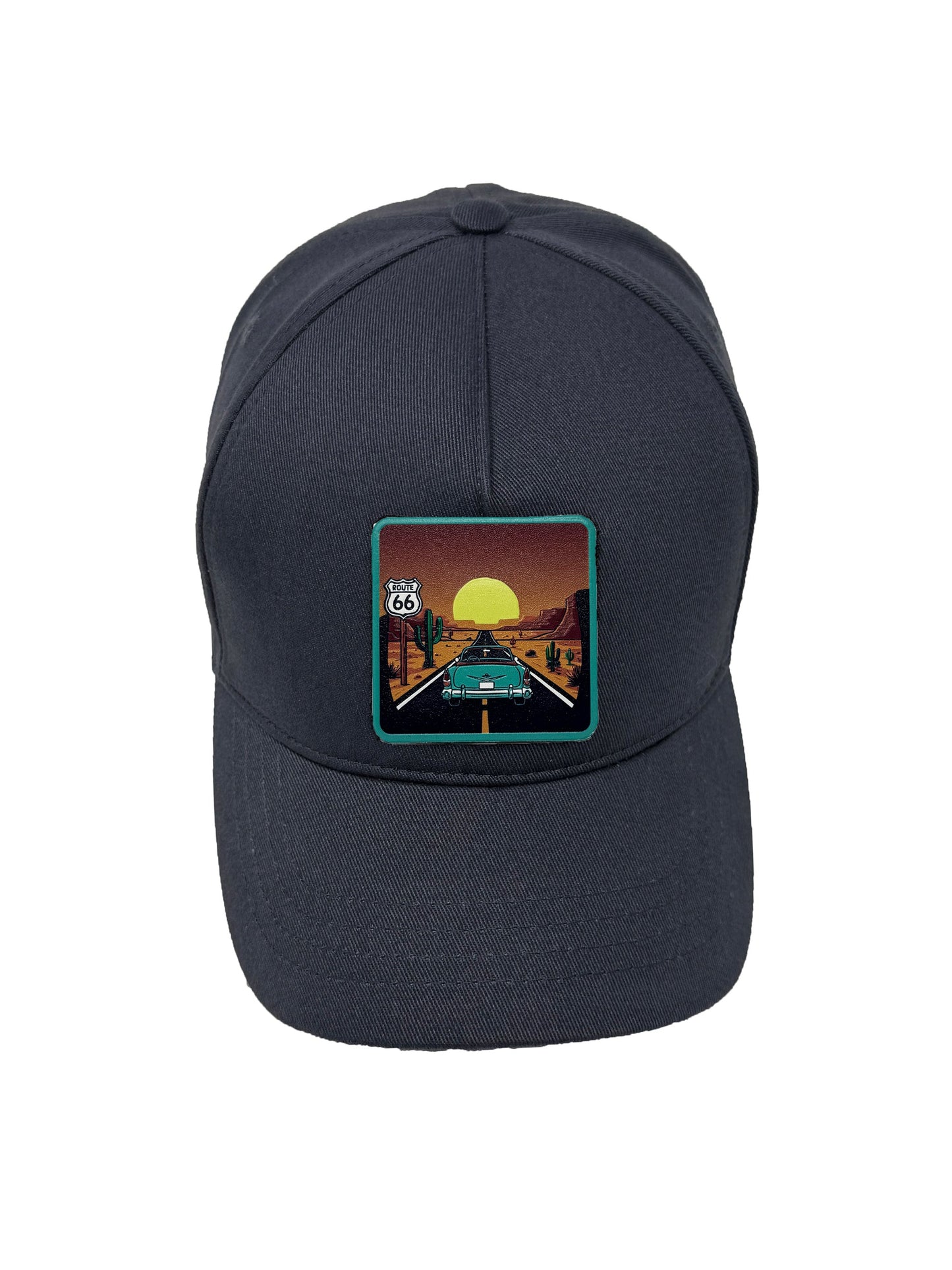 Route 66 | Embossed Removable Patch 5 Panel Baseball Hat – %100 Cotton, Adjustable Strapback, Curved Bill , One Size Fits Most