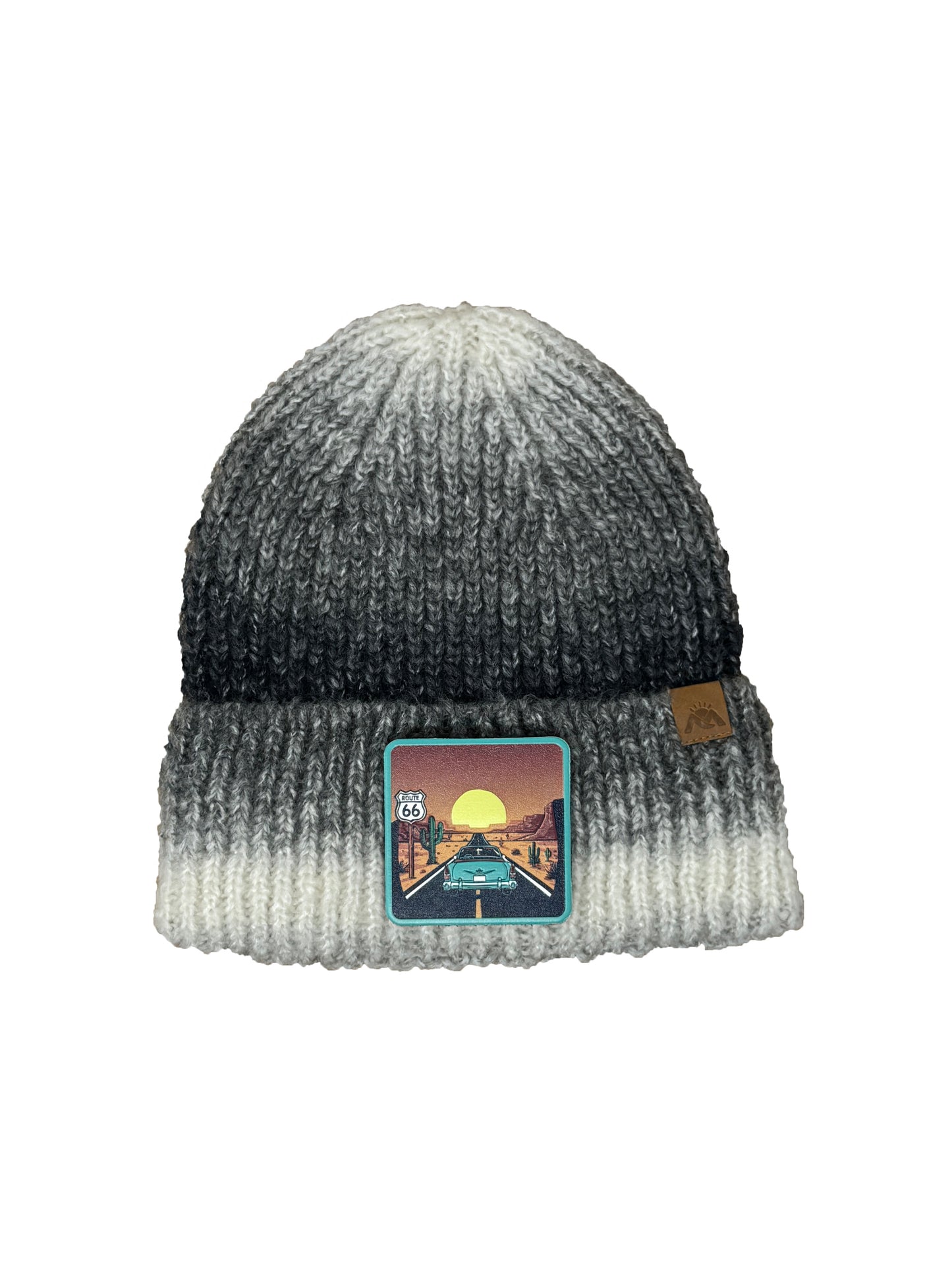 Route 66 | Embossed Removable Patch Beanie - Wool Blend, Soft, Warm, One Size Fits All