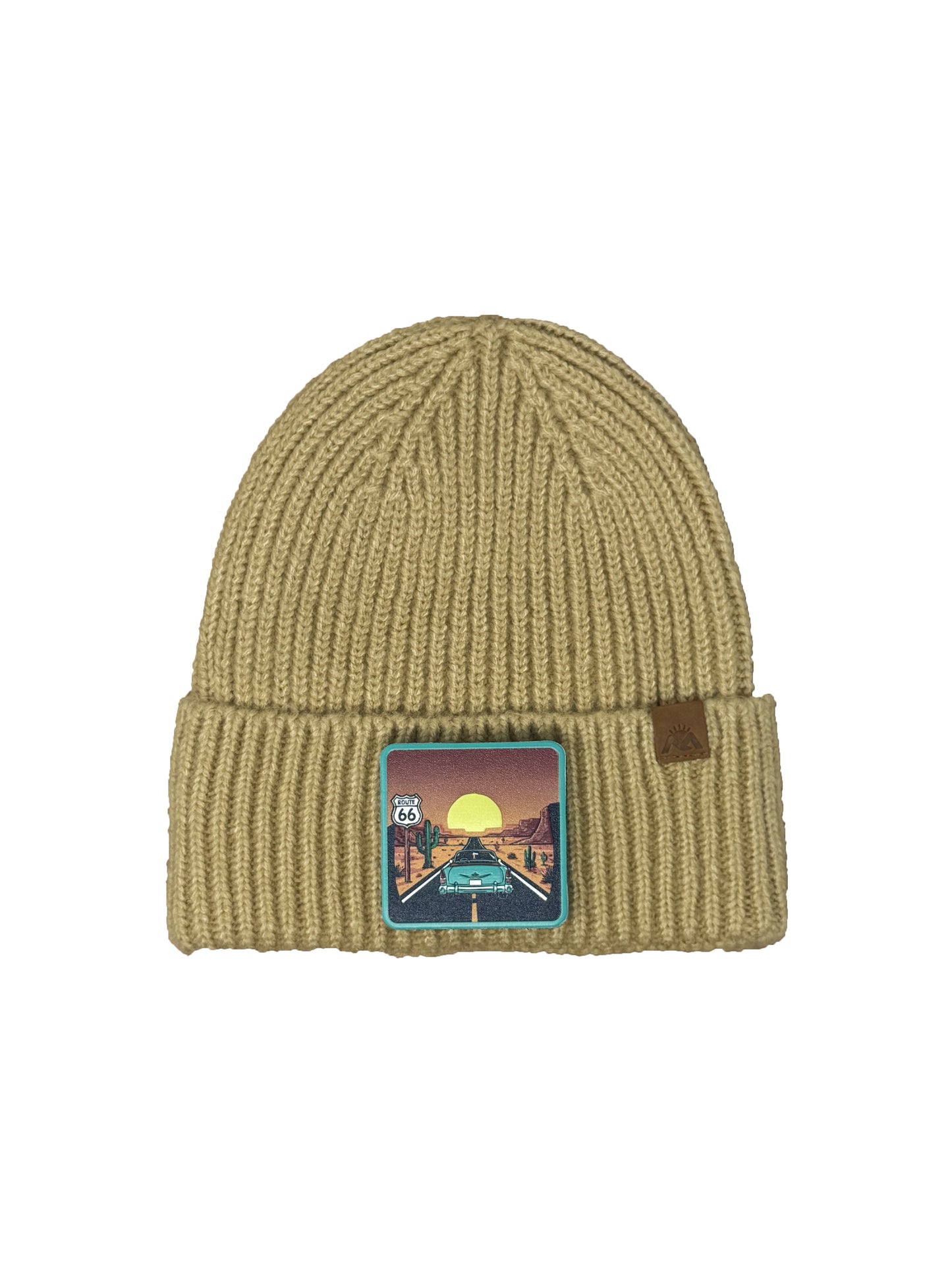 Route 66 | Embossed Removable Patch Beanie - Wool Blend, Soft, Warm, One Size Fits All