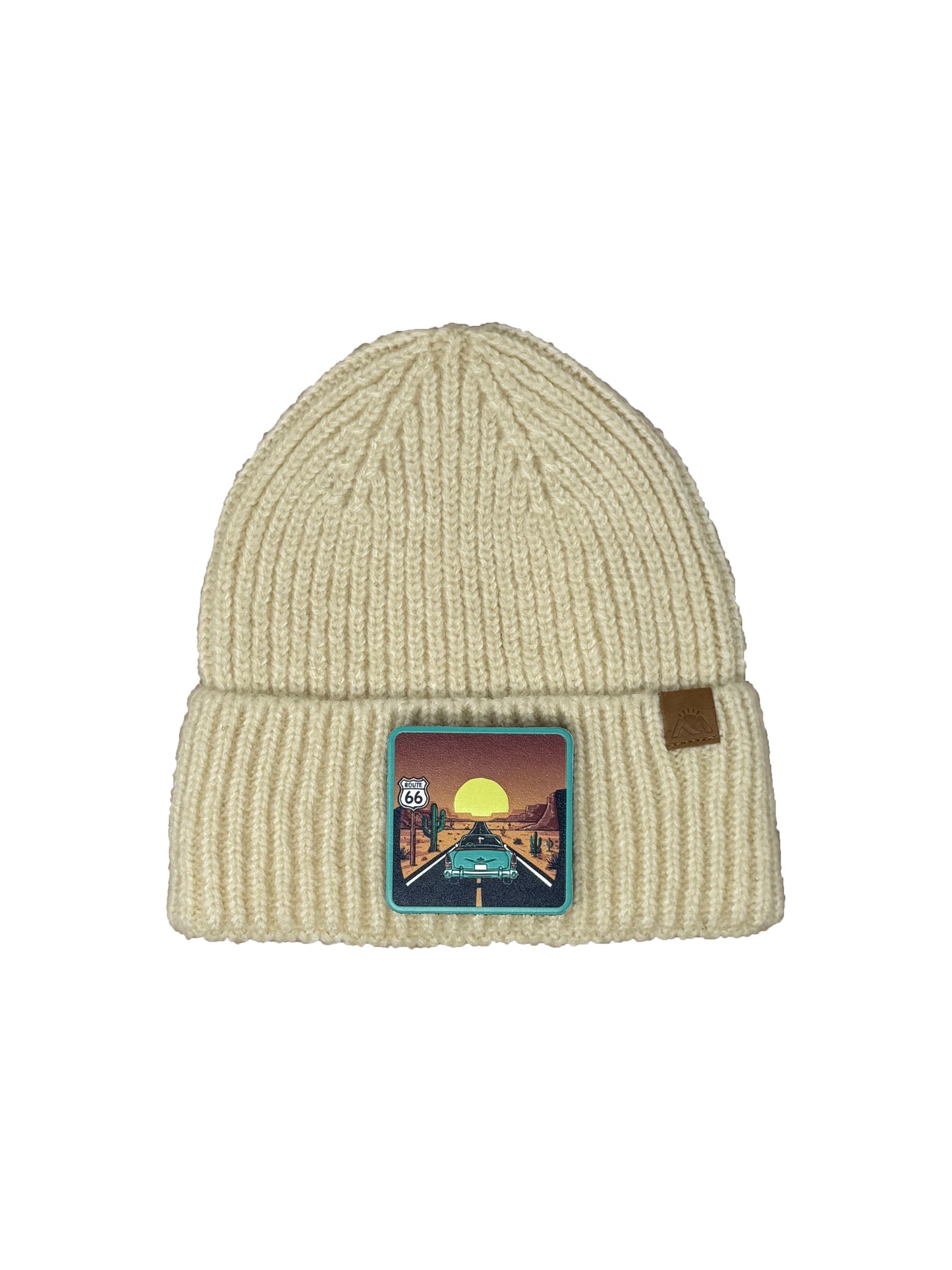 Route 66 | Embossed Removable Patch Beanie - Wool Blend, Soft, Warm, One Size Fits All