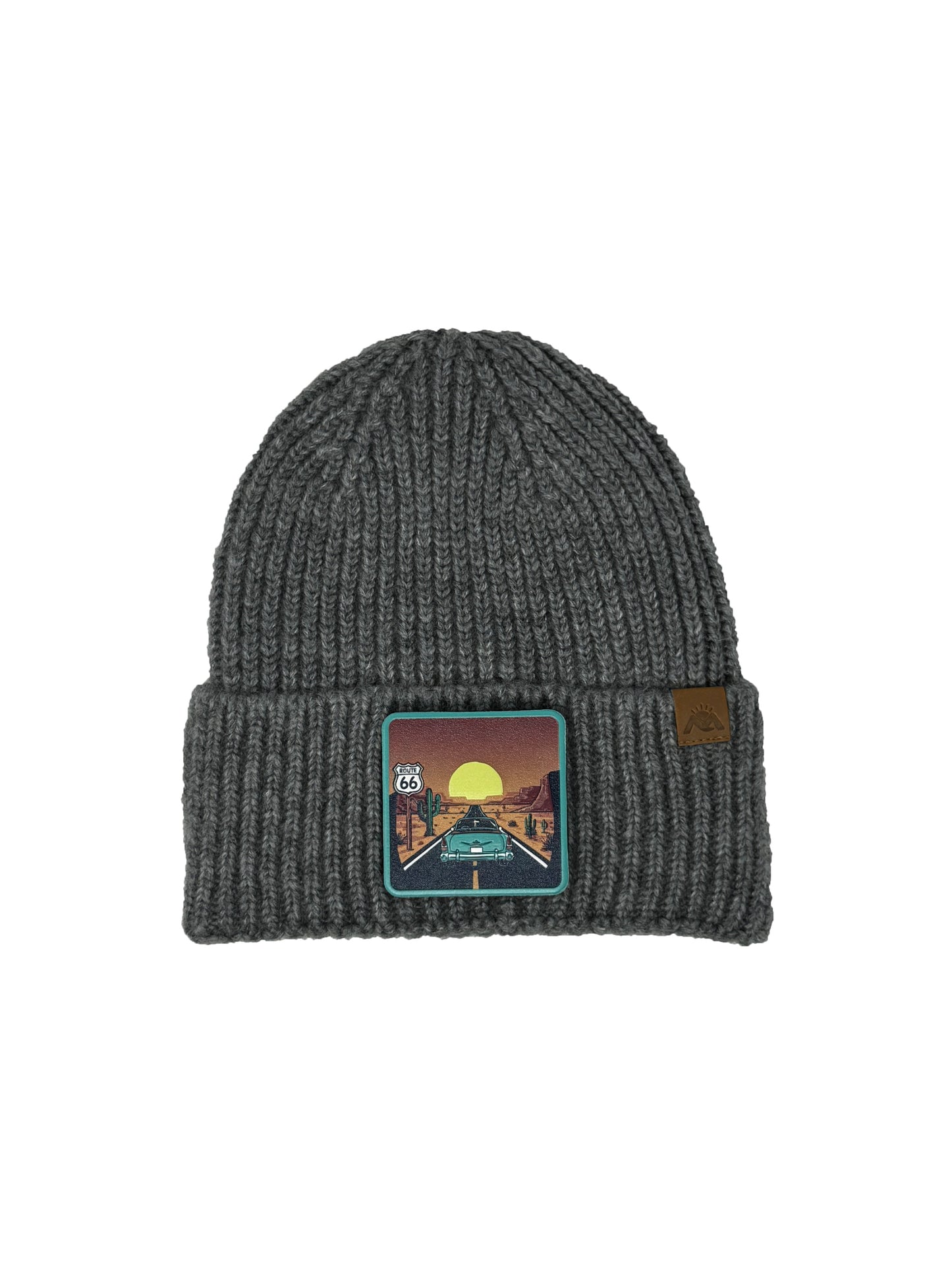 Route 66 | Embossed Removable Patch Beanie - Wool Blend, Soft, Warm, One Size Fits All