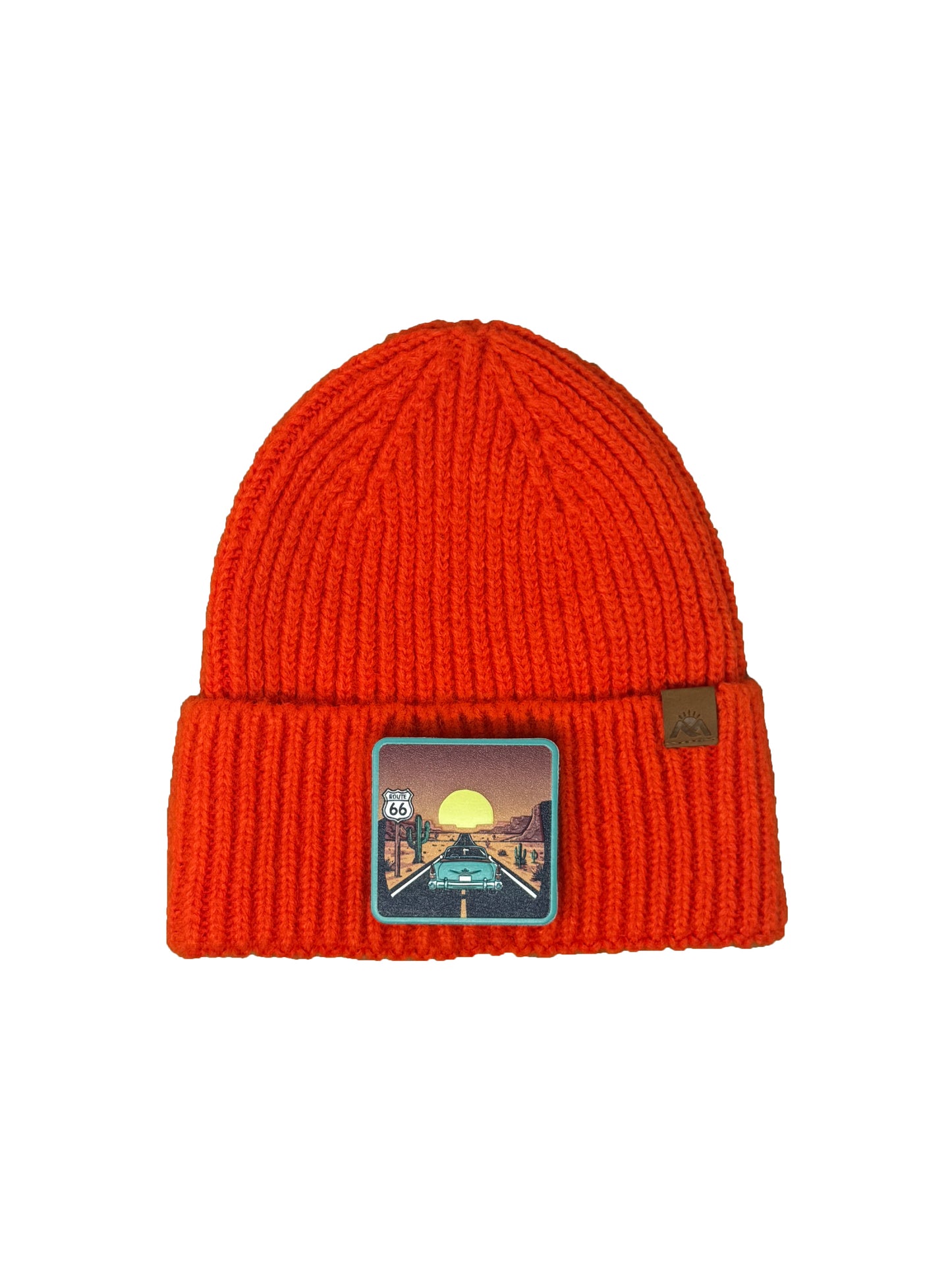 Route 66 | Embossed Removable Patch Beanie - Wool Blend, Soft, Warm, One Size Fits All