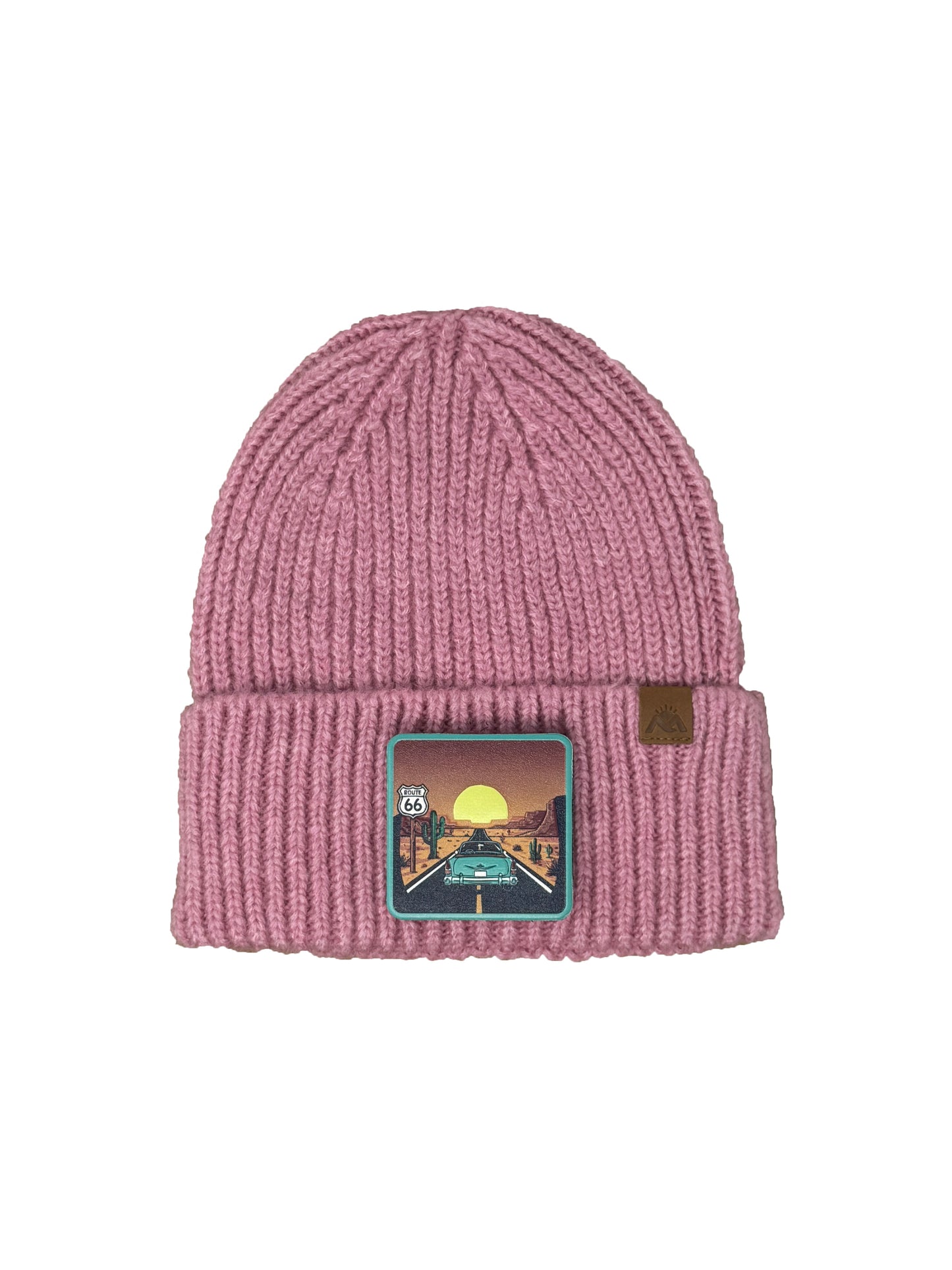 Route 66 | Embossed Removable Patch Beanie - Wool Blend, Soft, Warm, One Size Fits All
